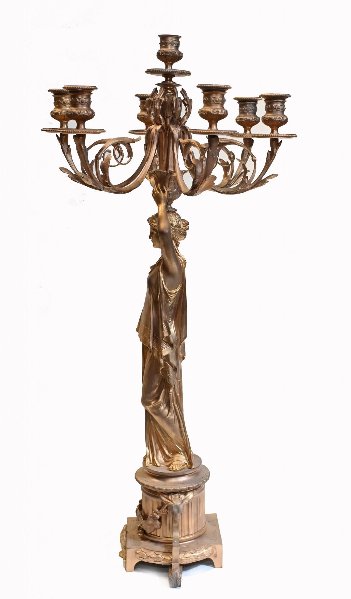 Pair French Gilt Candelabras Female Maiden Figural Candles For Sale 7