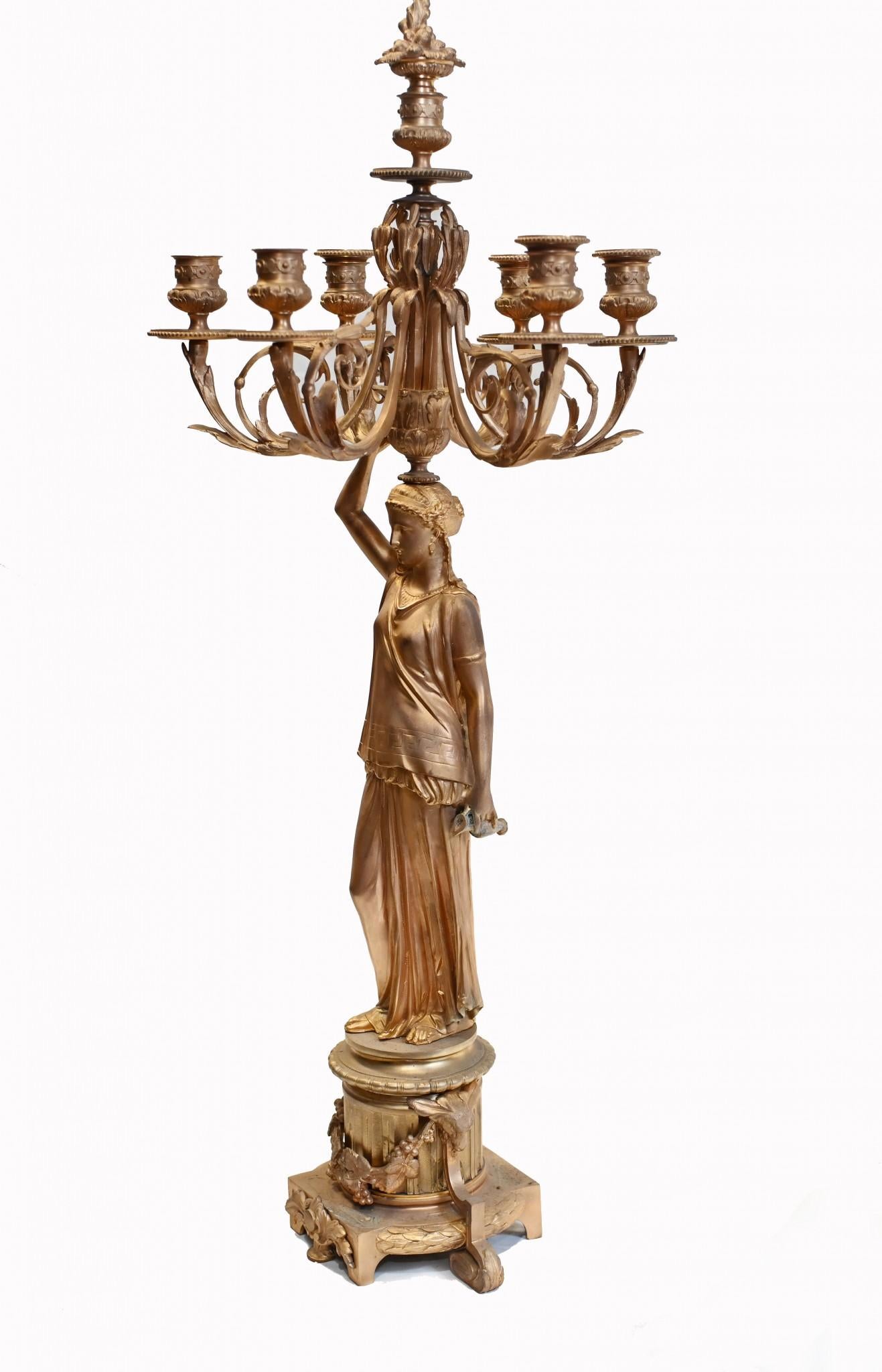 Pair French Gilt Candelabras Female Maiden Figural Candles For Sale 8