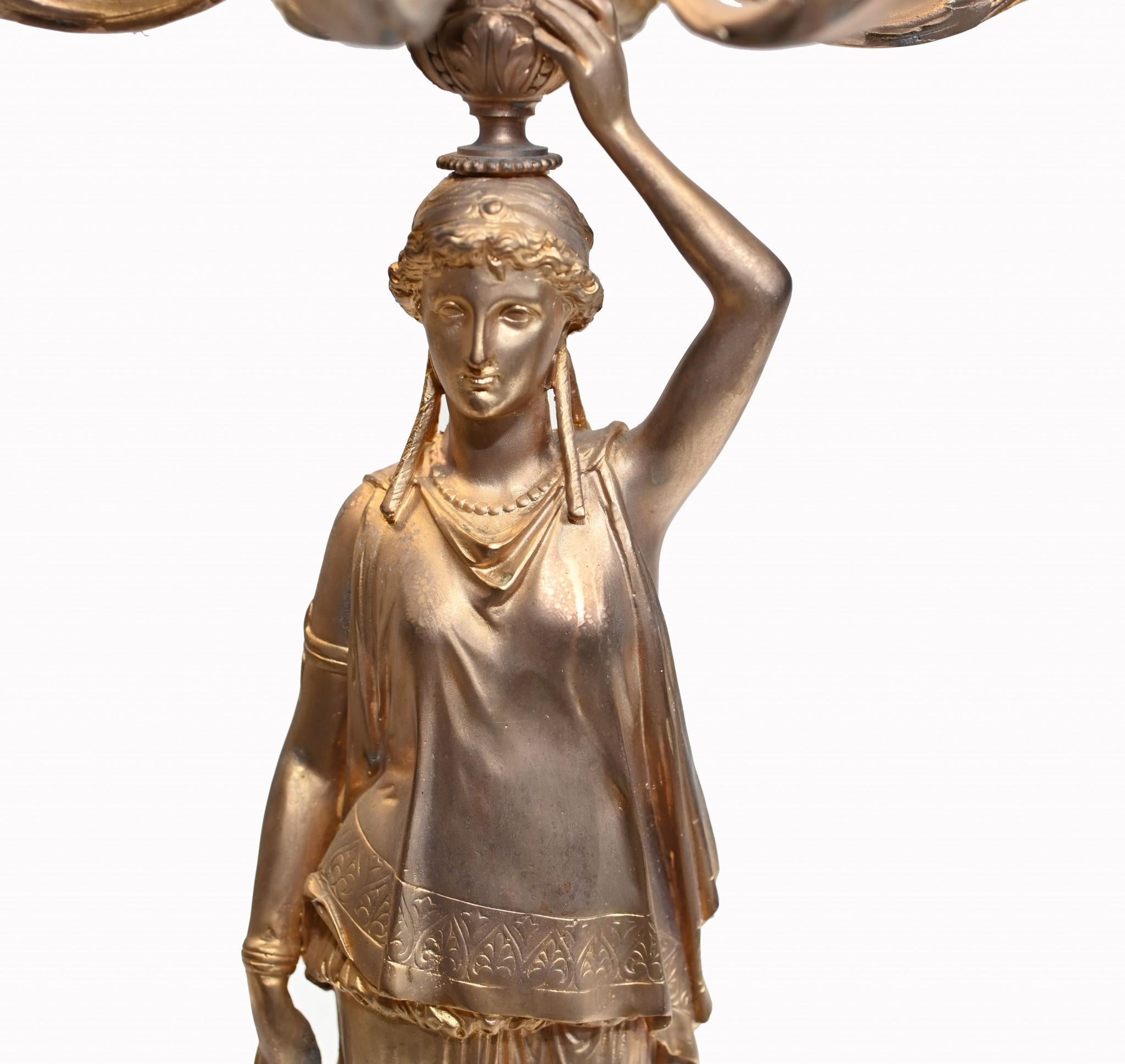 Pair French Gilt Candelabras Female Maiden Figural Candles For Sale 9