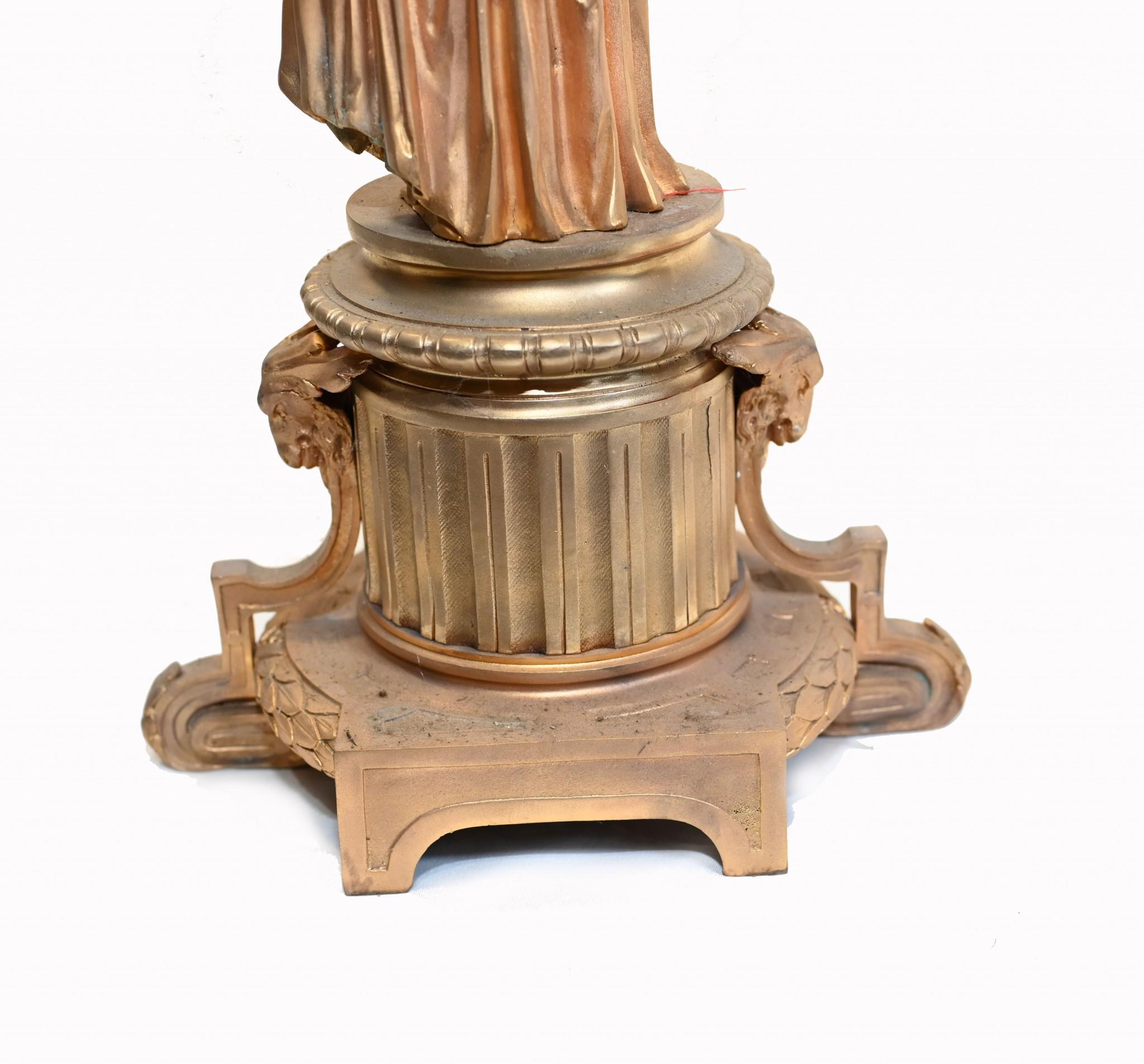 Late 19th Century Pair French Gilt Candelabras Female Maiden Figural Candles For Sale