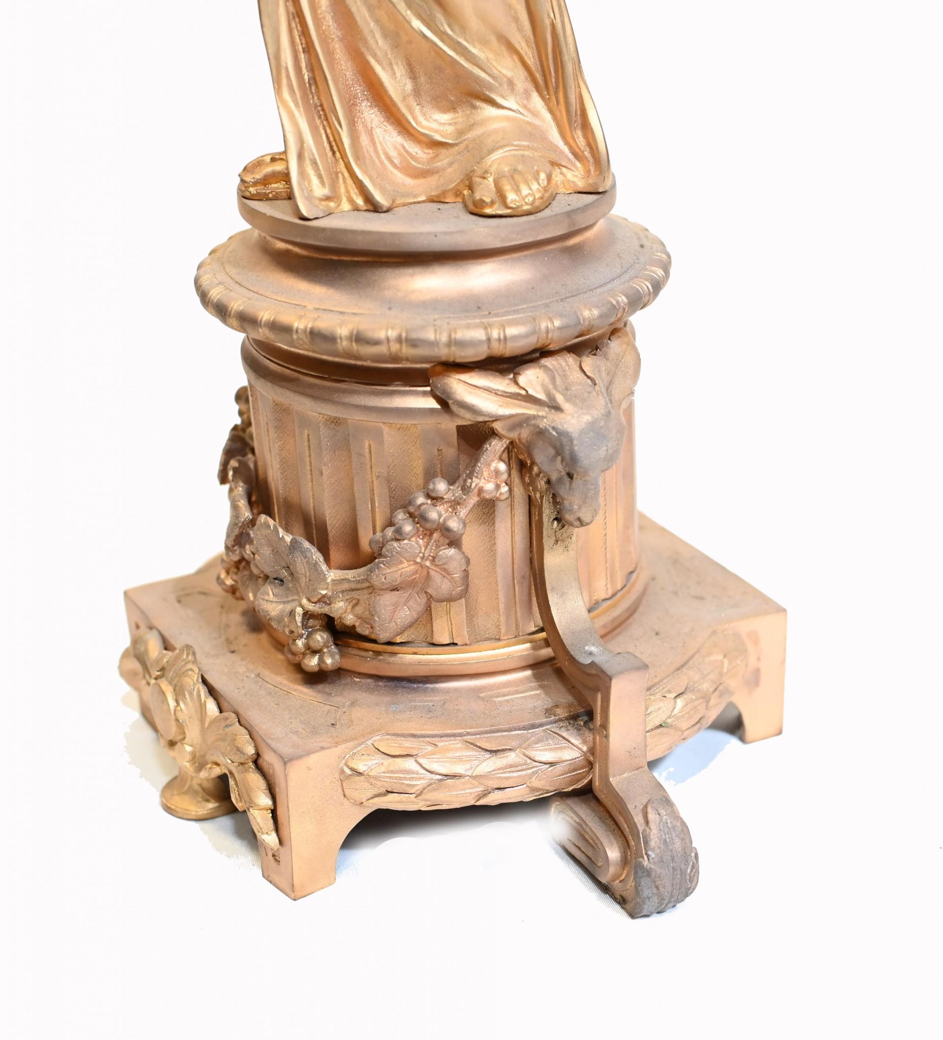 Bronze Pair French Gilt Candelabras Female Maiden Figural Candles For Sale