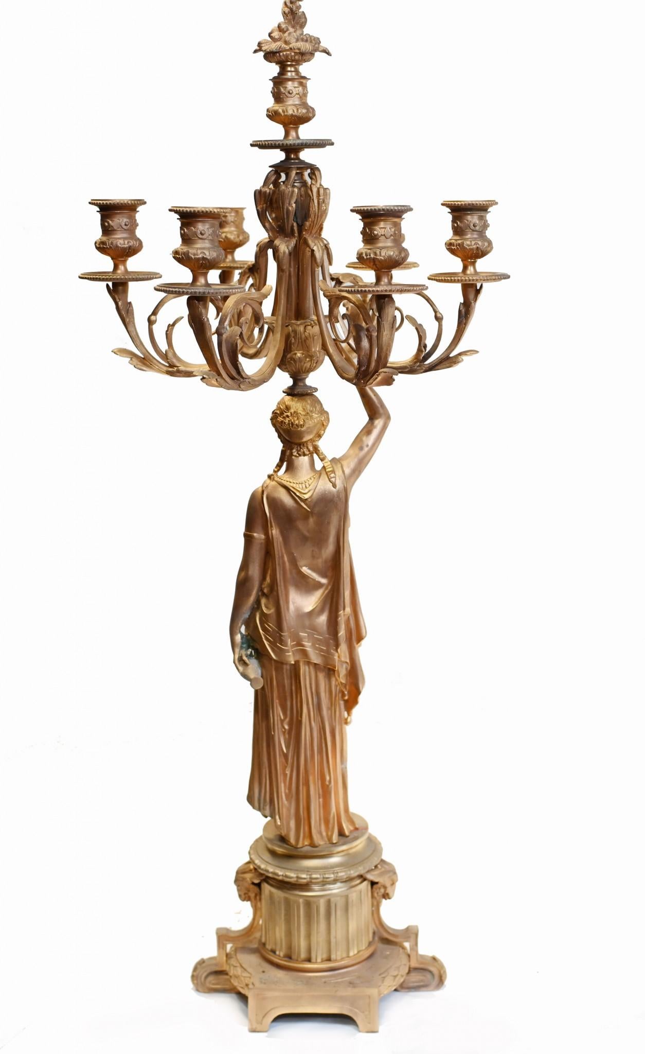 Pair French Gilt Candelabras Female Maiden Figural Candles For Sale 2