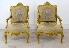 Coppia di sedie dorate francesi Antique Fauteuils