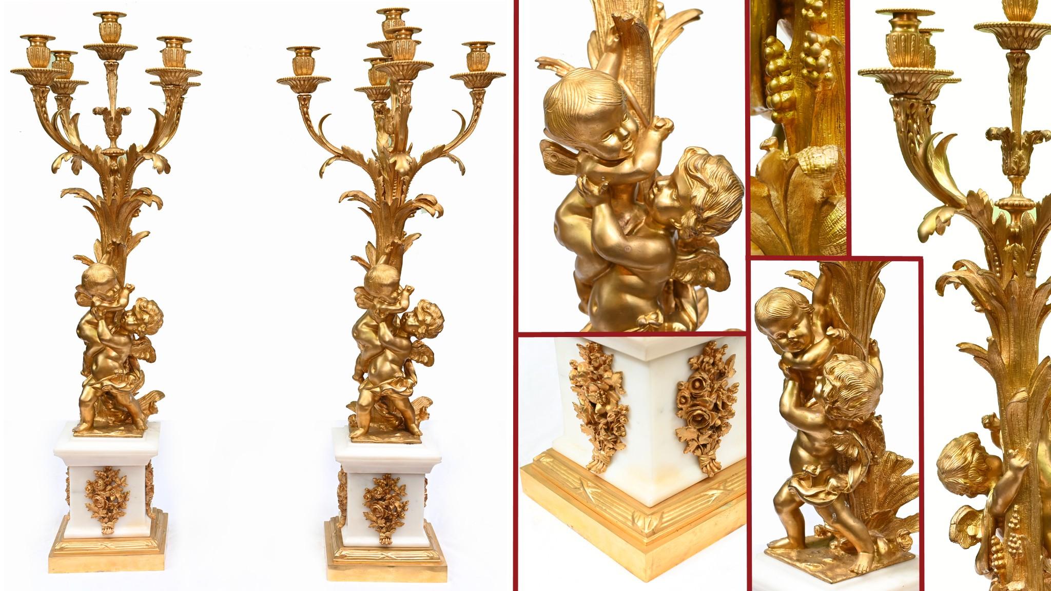 Coppia di candelabri francesi dorati a cherubino Clodion 1880 in vendita 6