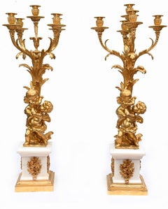 Pair French Gilt Cherub Candelabras Clodion 1880