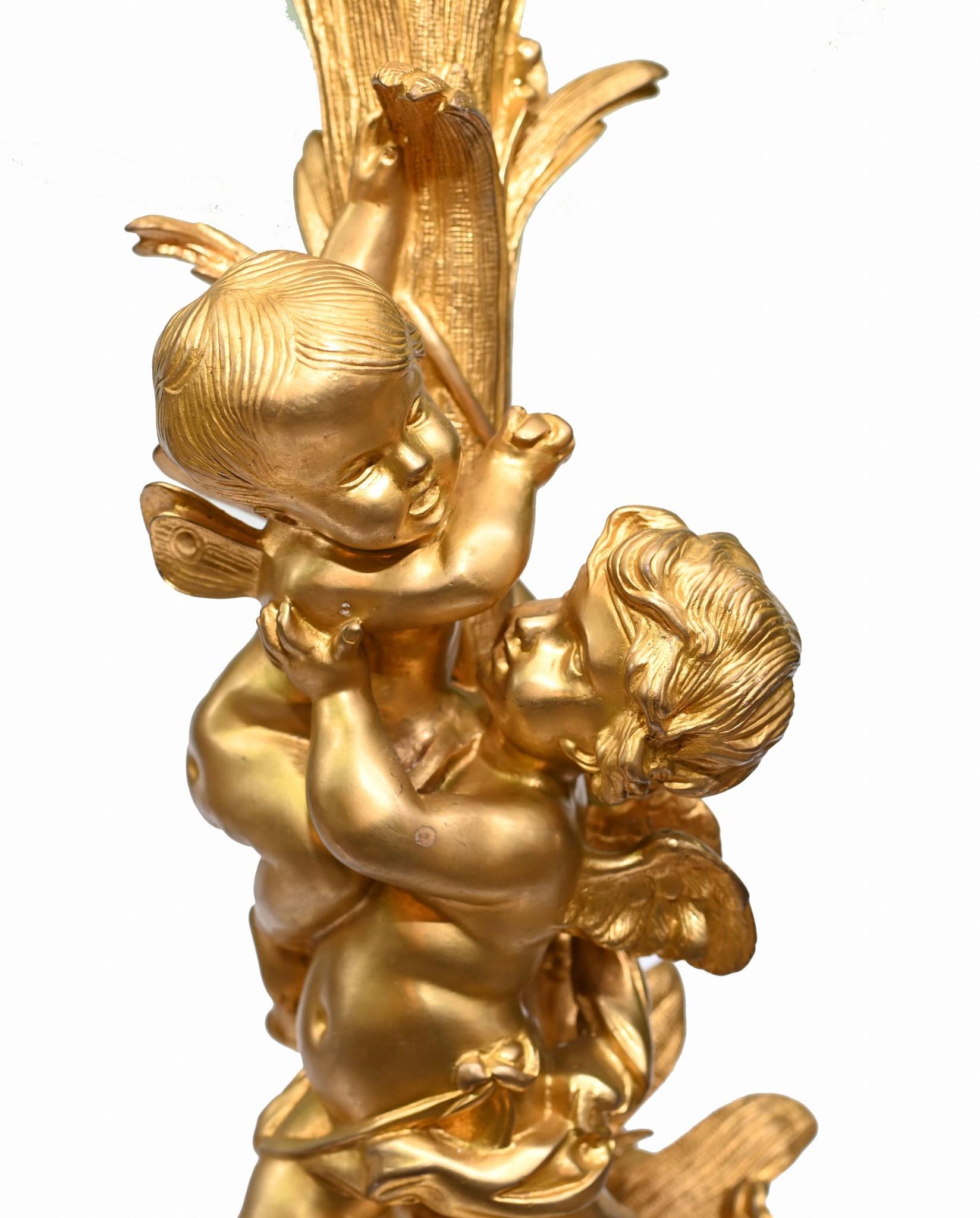 Pair French Gilt Cherub Candelabras Clodion 1880 In Good Condition For Sale In Potters Bar, GB