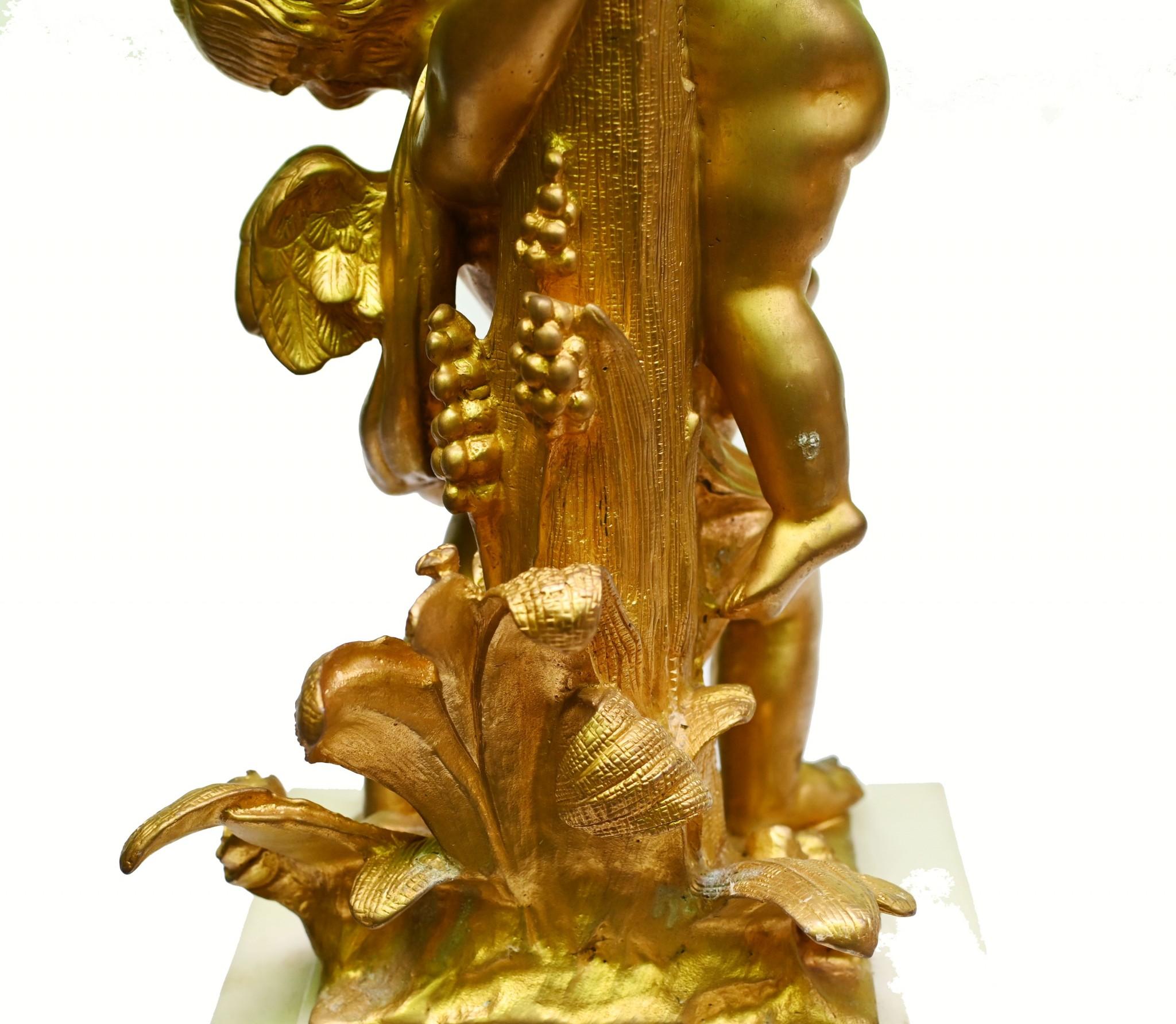 Bronze Pair French Gilt Cherub Candelabras Clodion 1880 For Sale