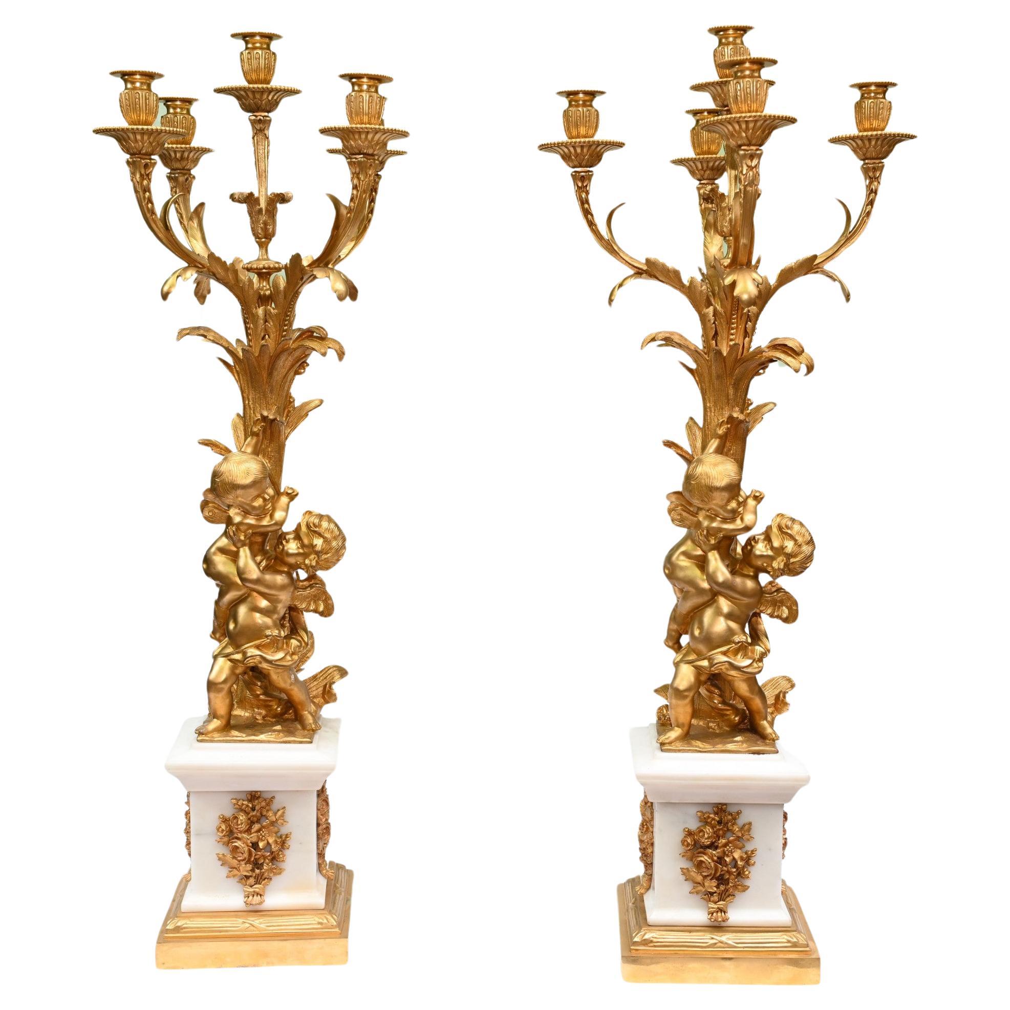 Pair French Gilt Cherub Candelabras Clodion 1880