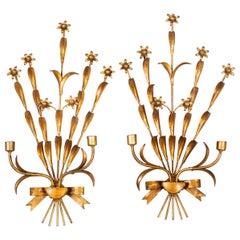 Pair of French Gilt Metal Wall Sconces Pair of French Gilt Metal Wall Sconces