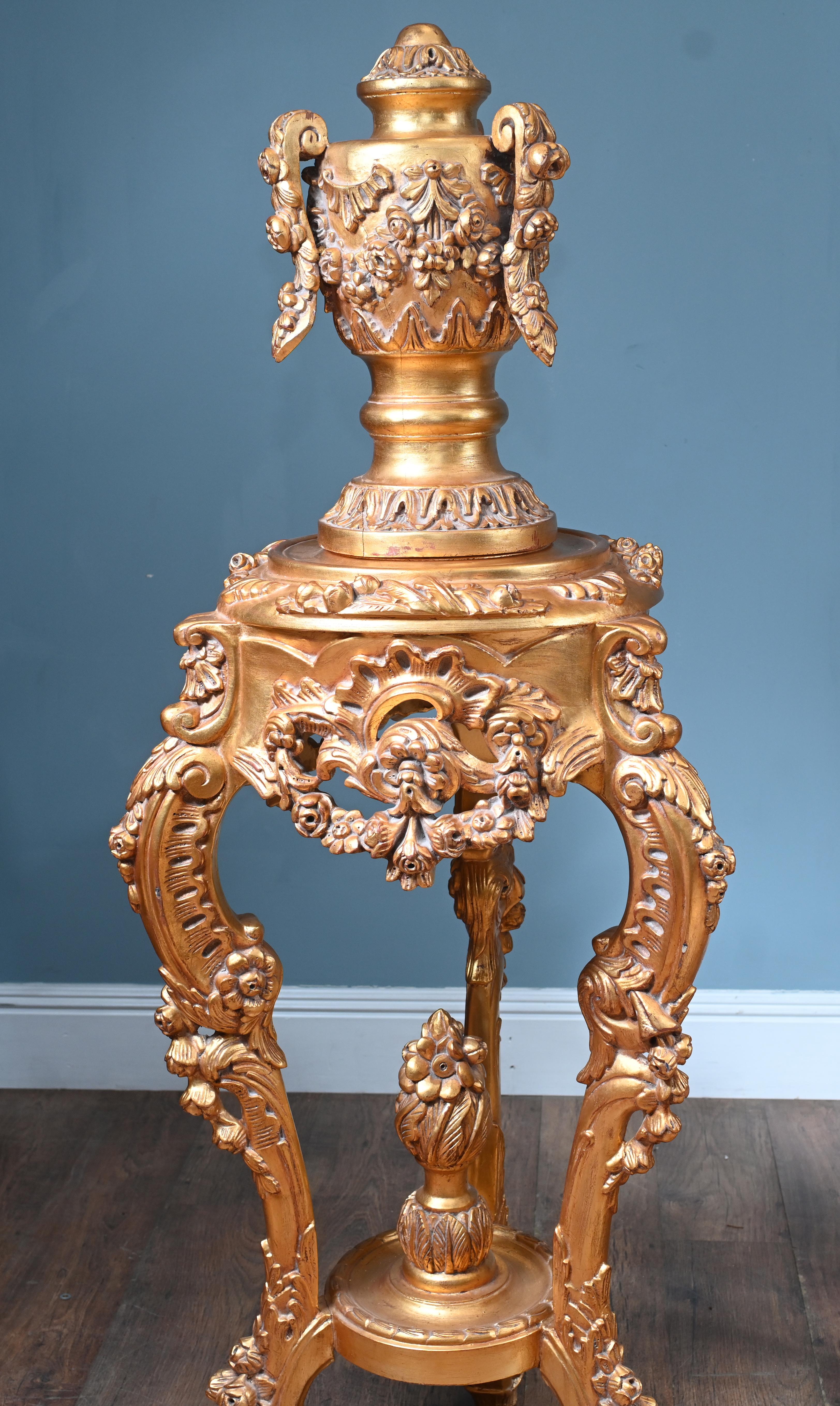 Giltwood Pair French Gilt Pedestal Stands Rococo Tables For Sale