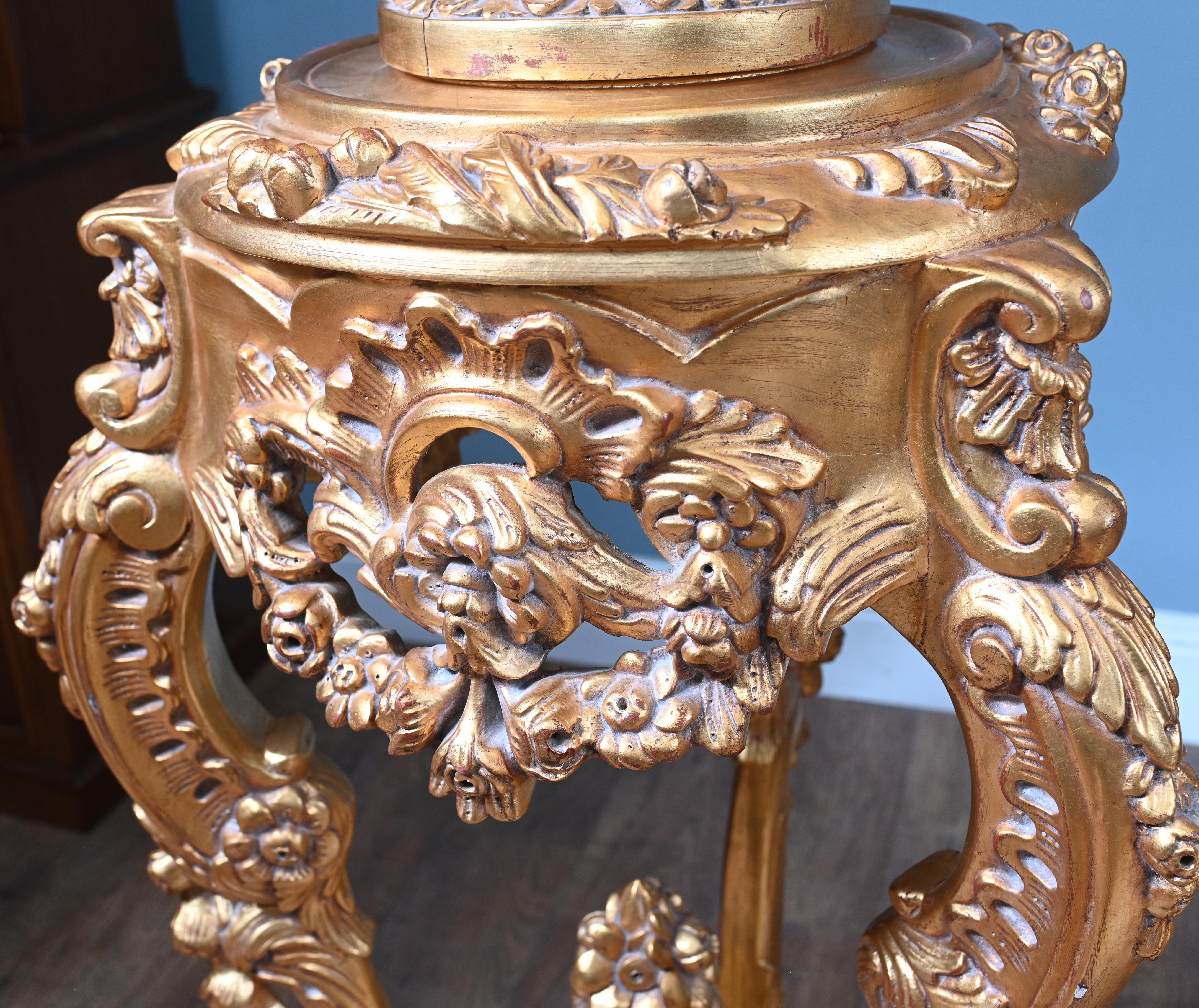 Pair French Gilt Pedestal Stands Rococo Tables For Sale 3