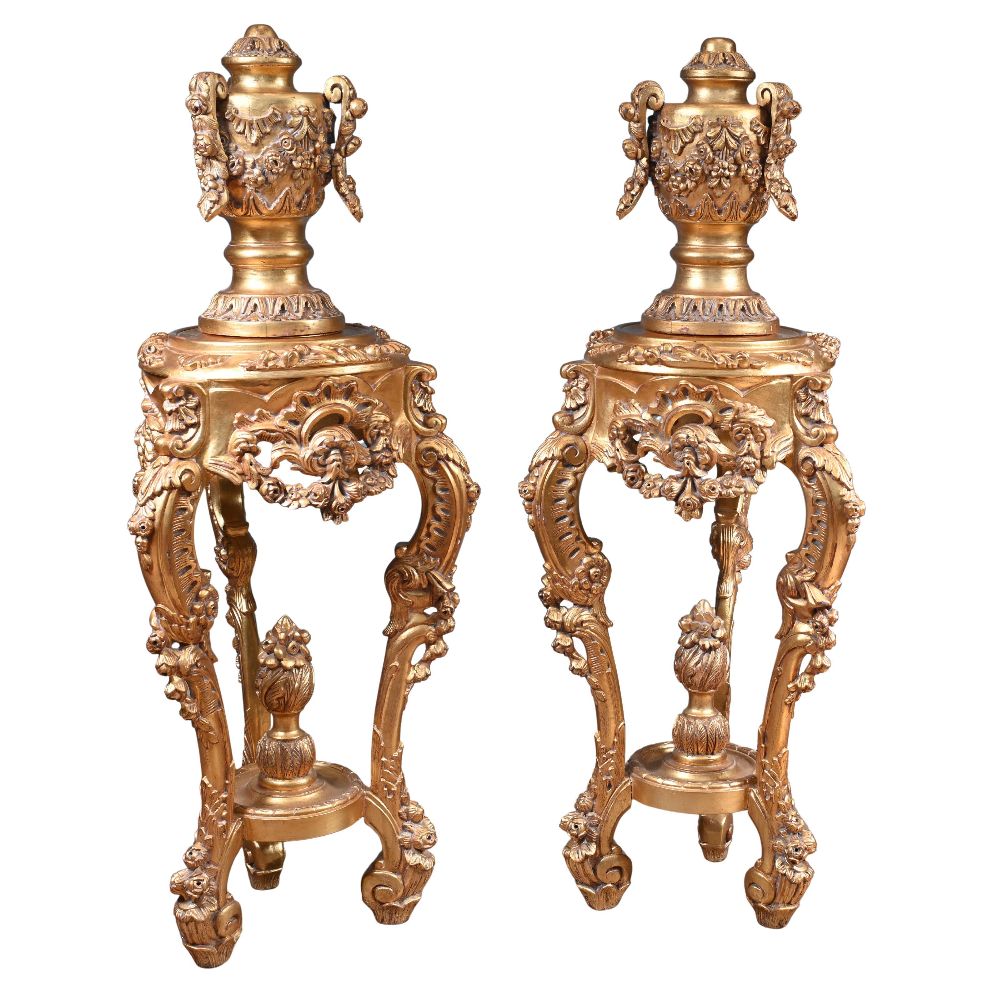 Pair French Gilt Pedestal Stands Rococo Tables For Sale