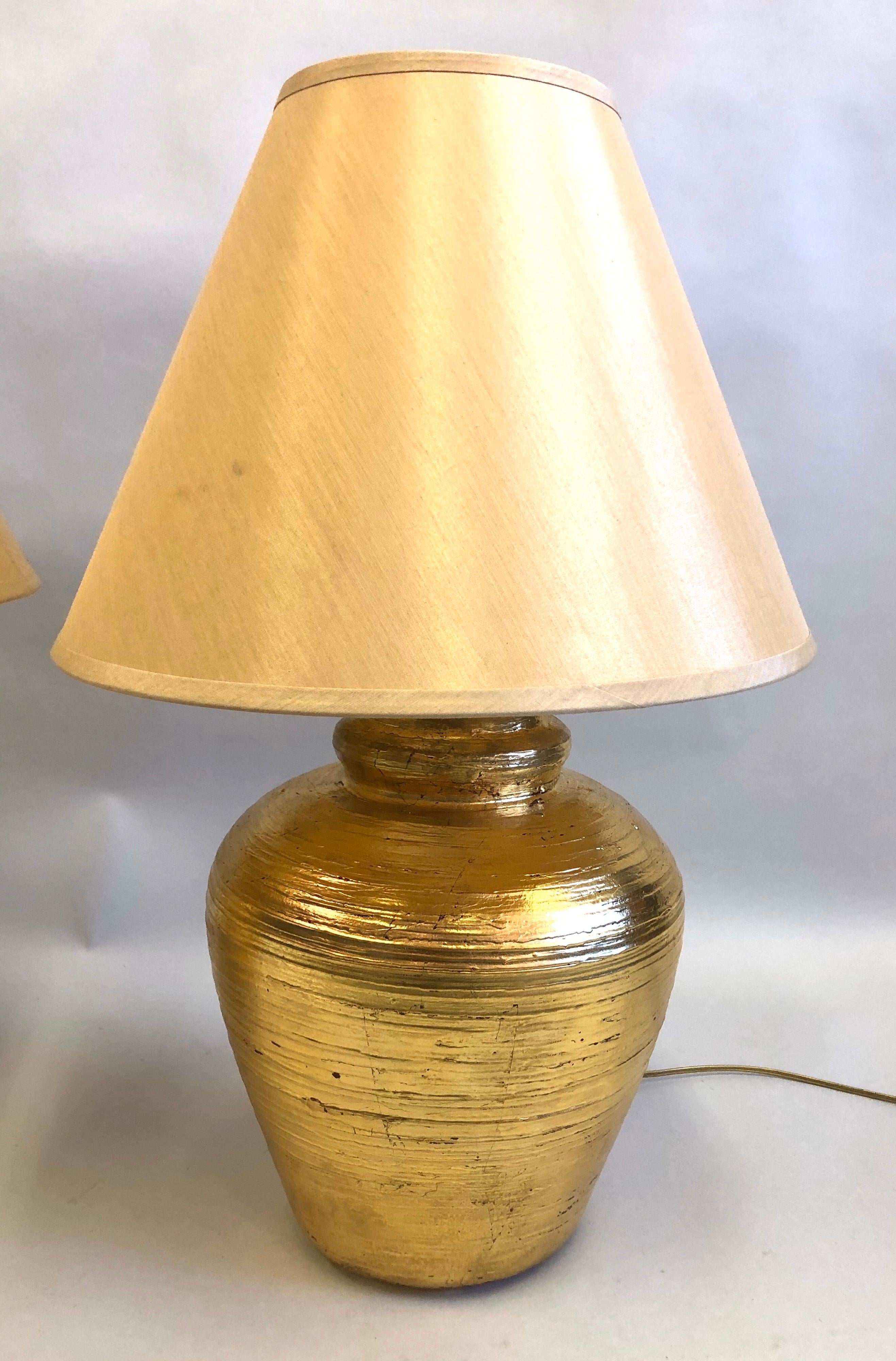 20th Century Pair of French Gilt Terracotta Table Lamps, Giacometti for Jean-Michel Frank For Sale