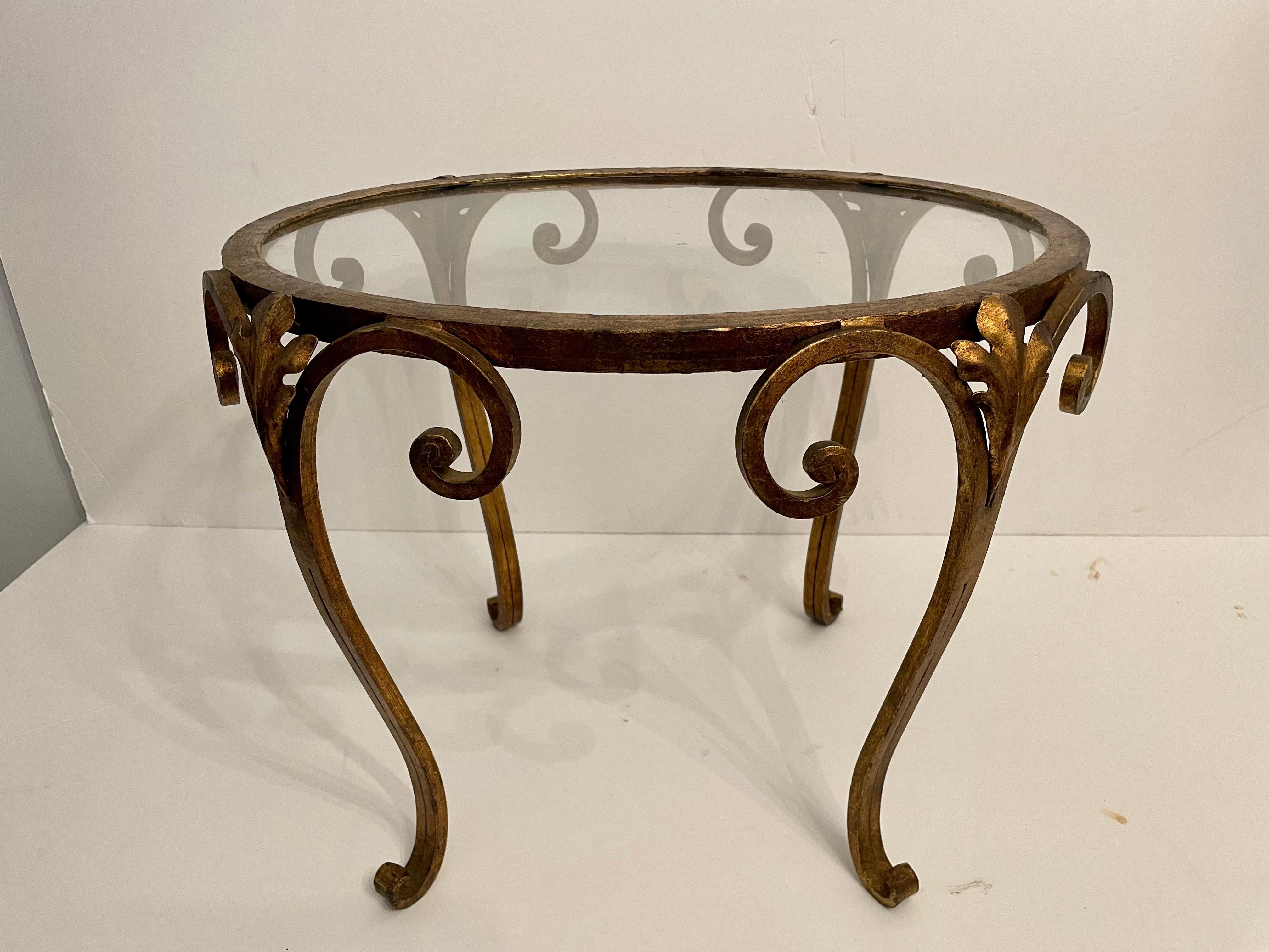 Pair French Gilt Wrought Iron and Glass Side Tables For Sale 6