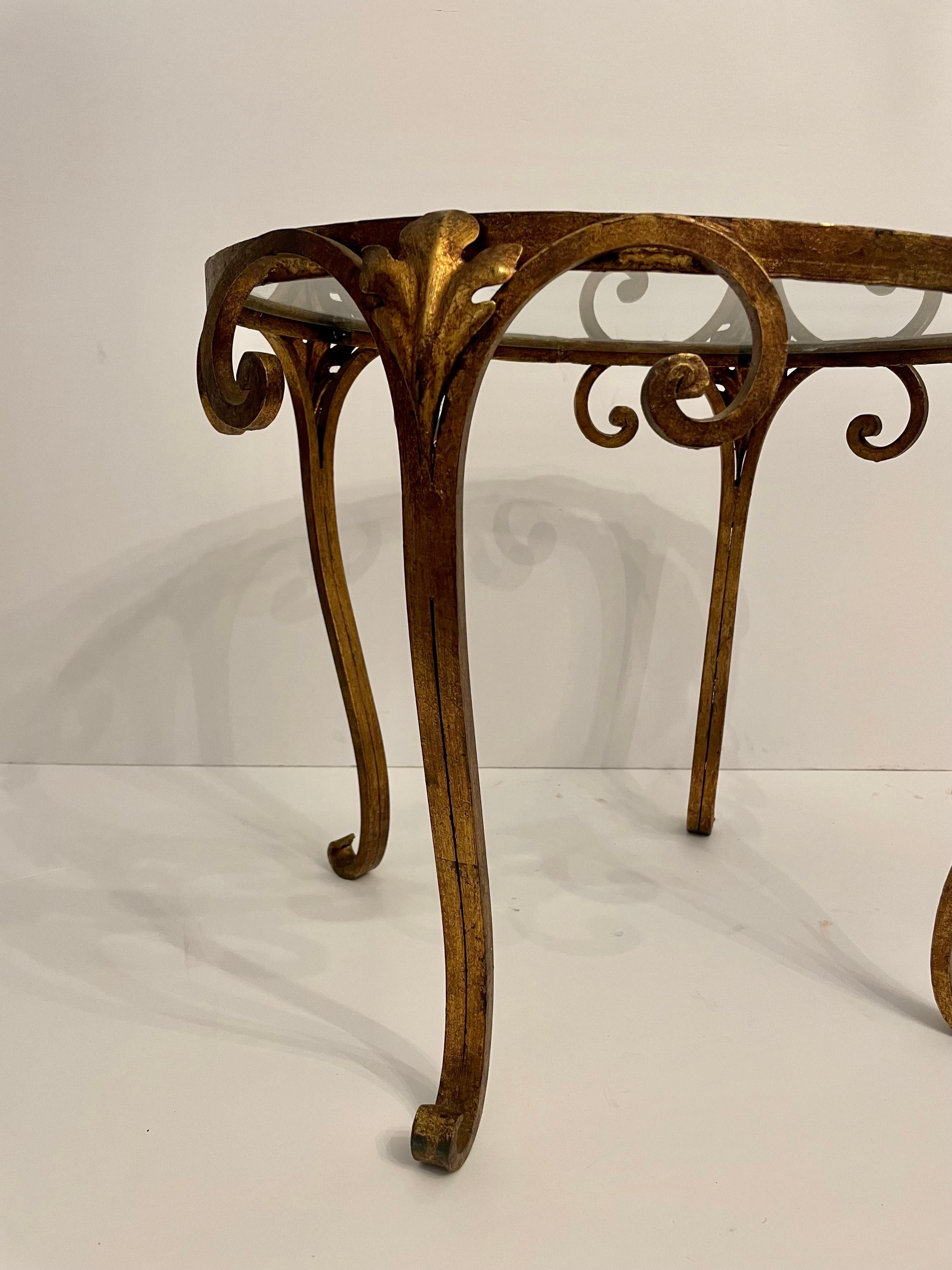 Pair French Gilt Wrought Iron and Glass Side Tables For Sale 8