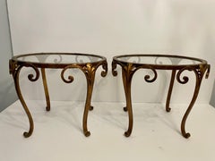 Pair French Gilt Wrought Iron and Glass Side Tables