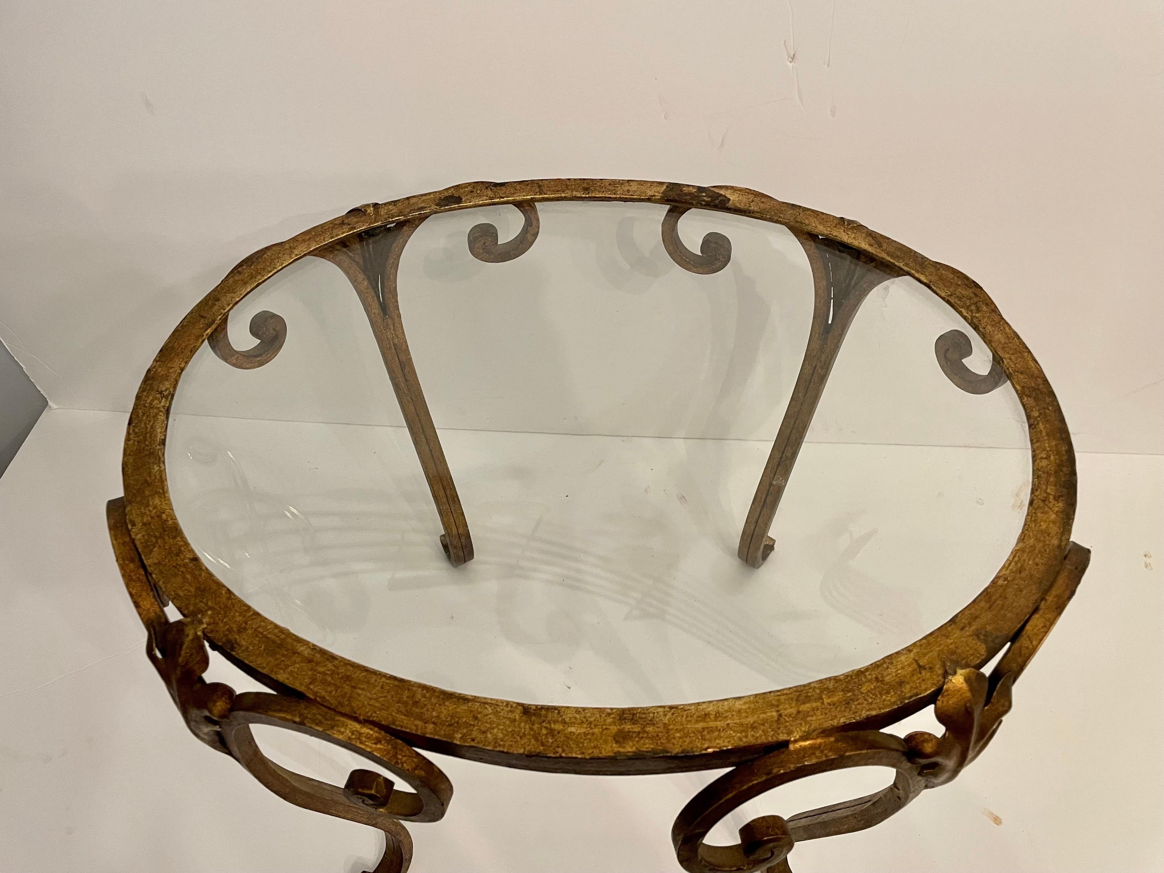 Pair French Gilt Wrought Iron and Glass Side Tables In Good Condition For Sale In New York, NY