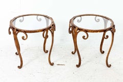 Pair French Gilt Wrought Iron and Glass Side Tables