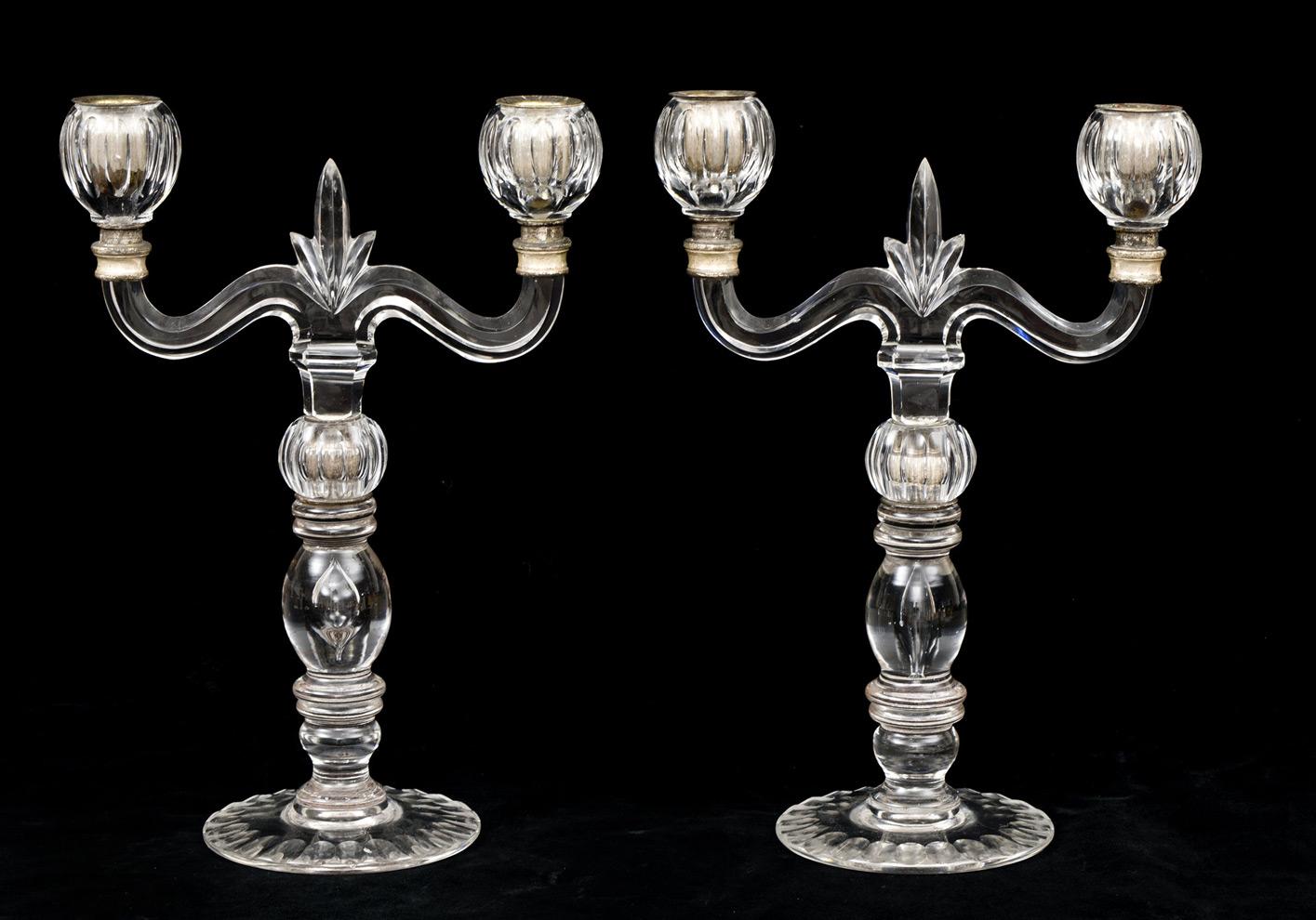 Mid-19th Century Pair of French Glass Candelabra, circa 1860 For Sale
