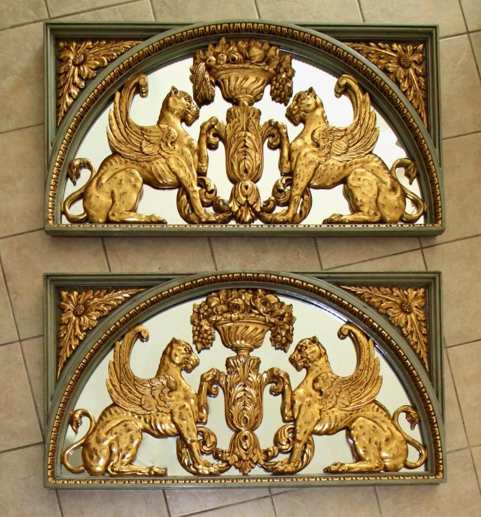 Pair French Griffin Lion Architectural Giltwood Boiserie Panels For Sale 15