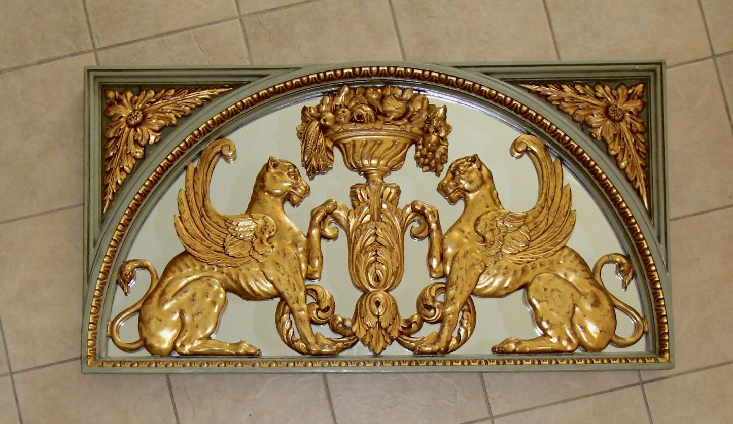 Pair French Griffin Lion Architectural Giltwood Boiserie Panels For Sale 3
