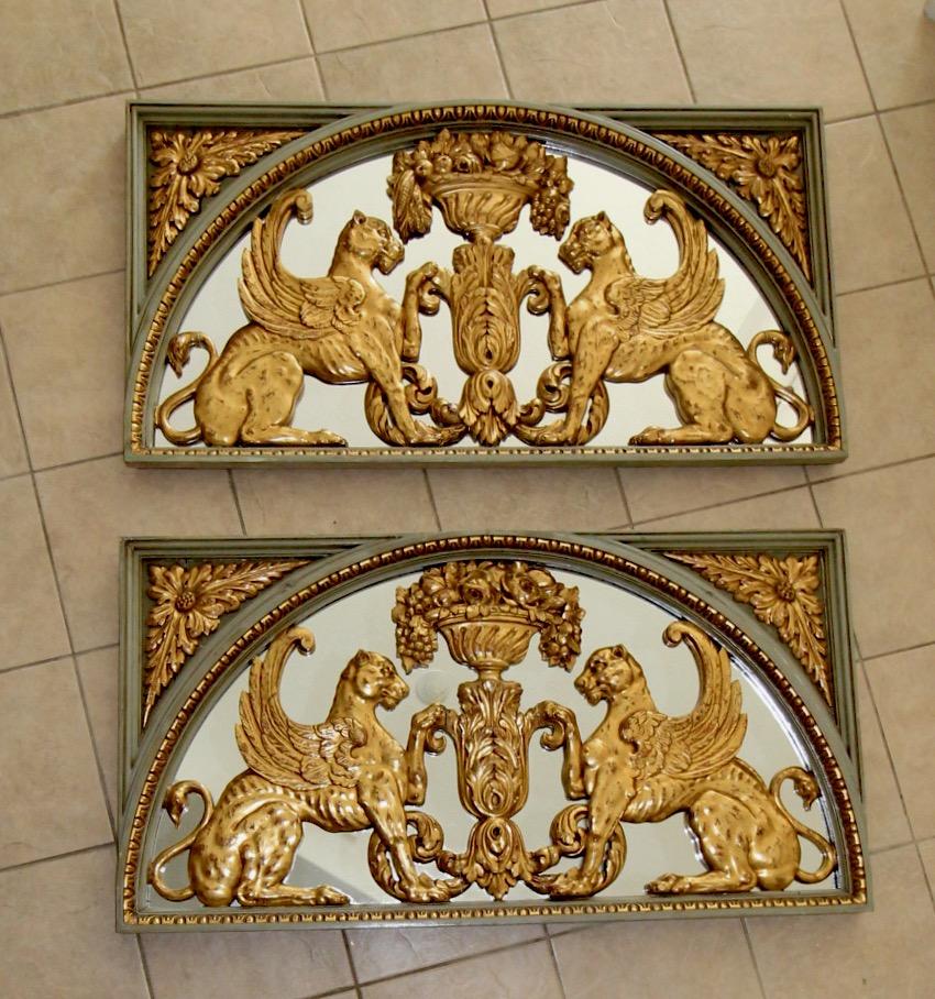 Pair French Griffin Lion Architectural Giltwood Boiserie Panels For Sale 2