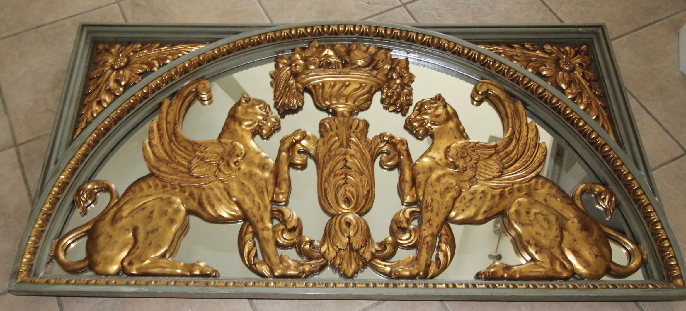 Pair French Griffin Lion Architectural Giltwood Boiserie Panels For Sale 4