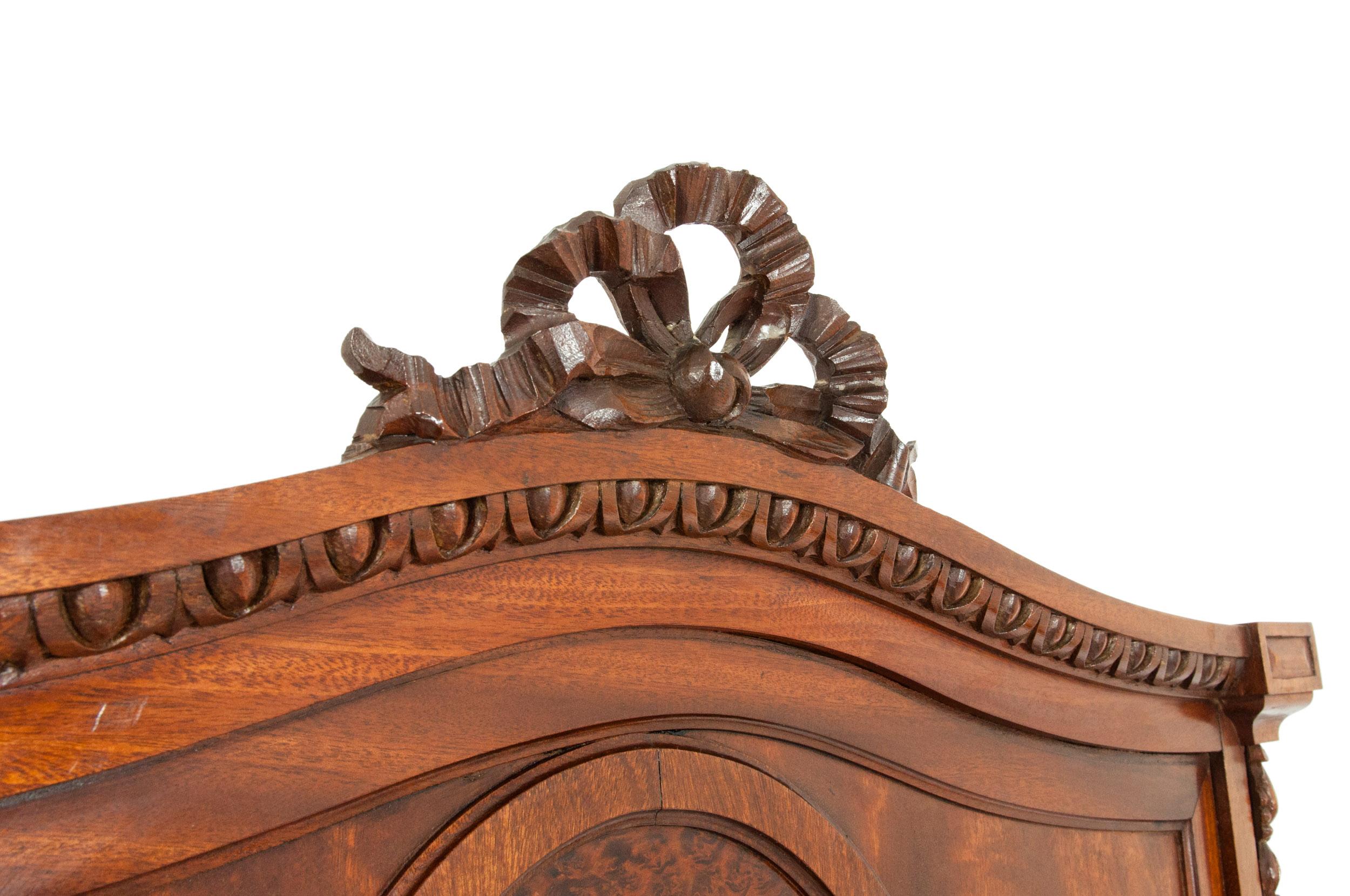 19th Century Pair of French Hand Carved Walnut / Burl Walnut Single Bed