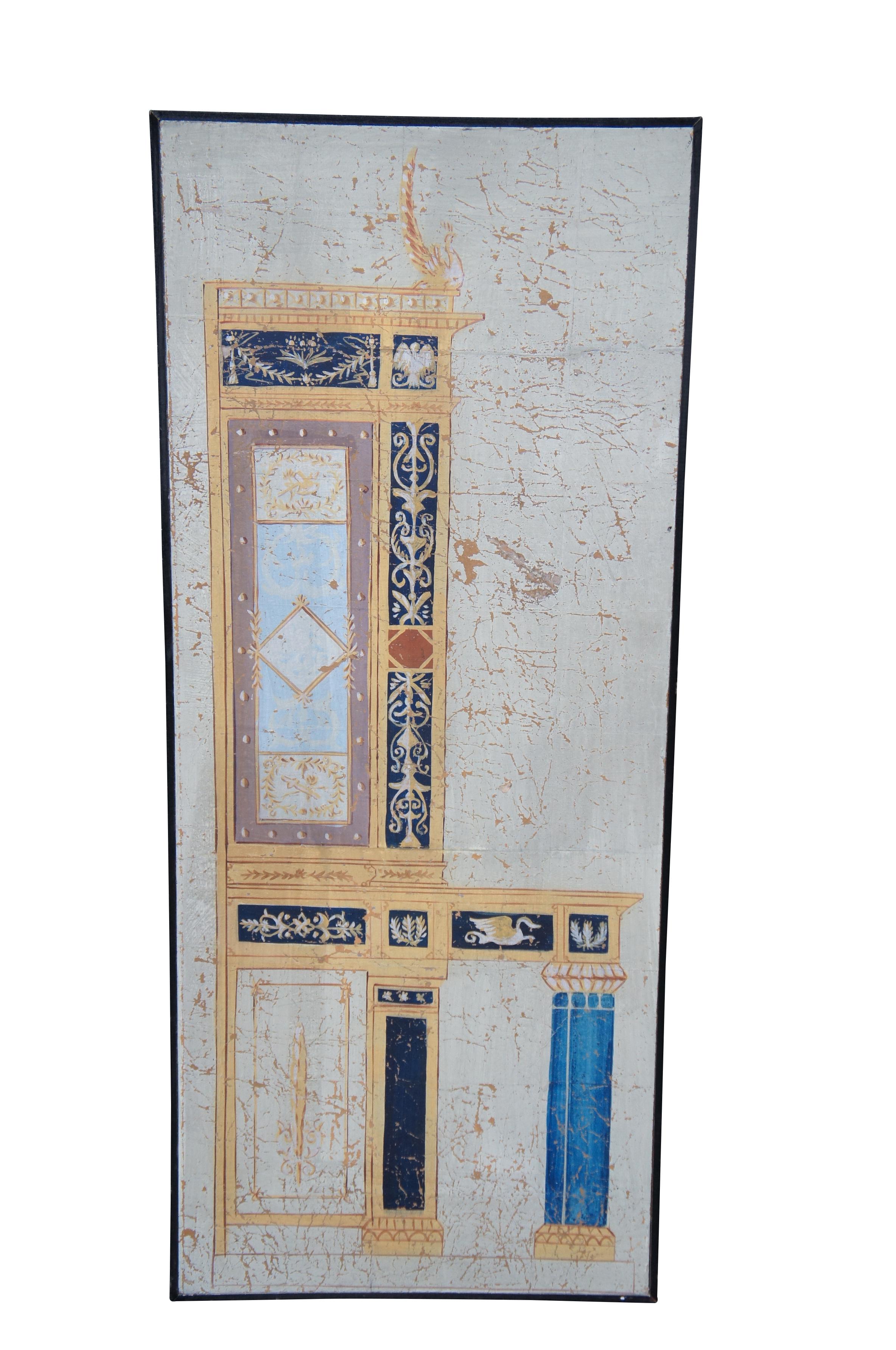 Néoclassique Paire de panneaux de paravents architecturaux muraux néoclassiques peints à la main en vente