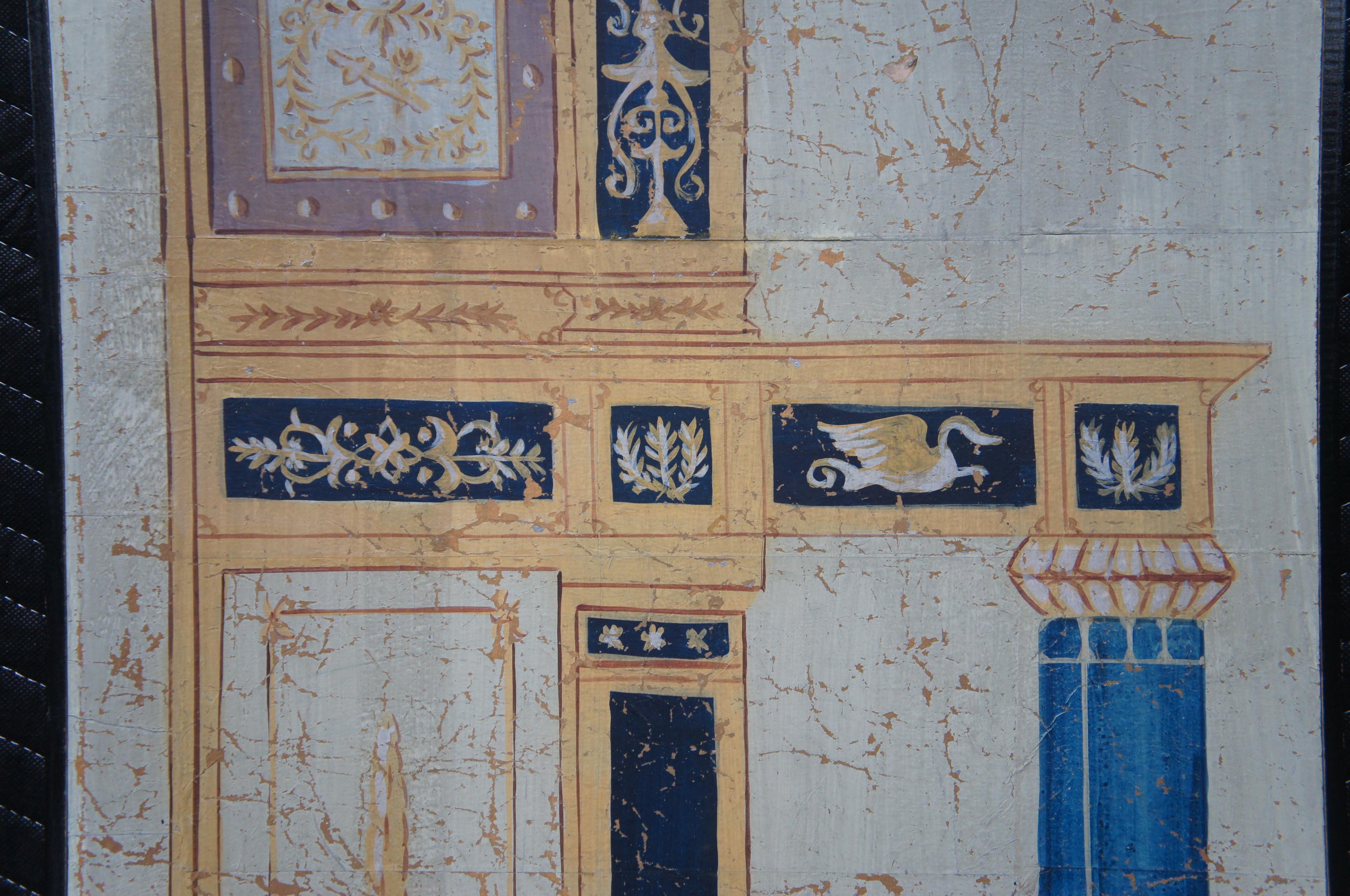 Paar französische handbemalte neoklassizistische Wandpaneele mit architektonischem Hintergrund im Zustand „Gut“ im Angebot in Dayton, OH
