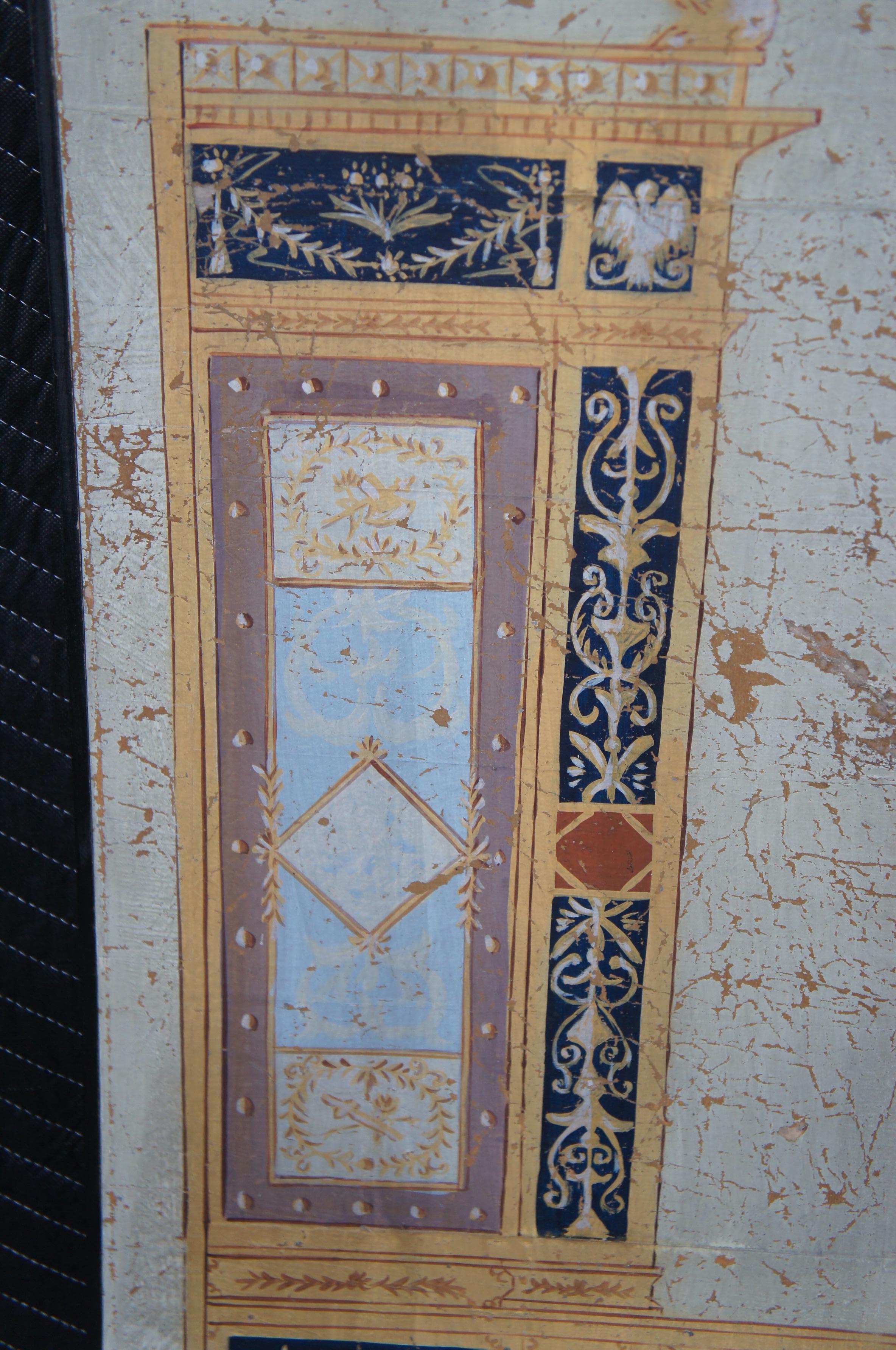 Bois de feuillus Paire de panneaux de paravents architecturaux muraux néoclassiques peints à la main en vente