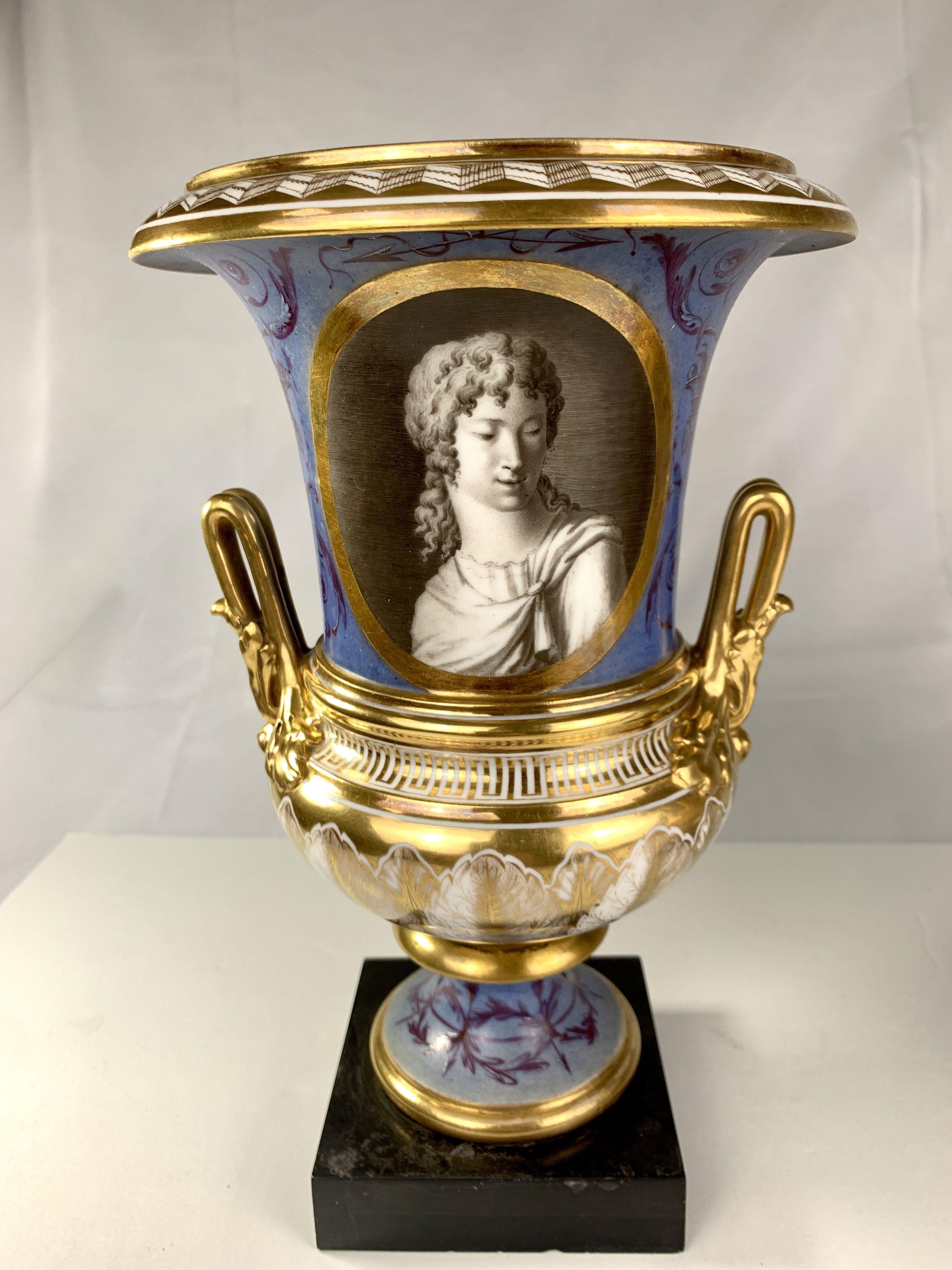 19th Century Pair Hand-Painted Vases with Portraits of Roman Figures France Circa 1820