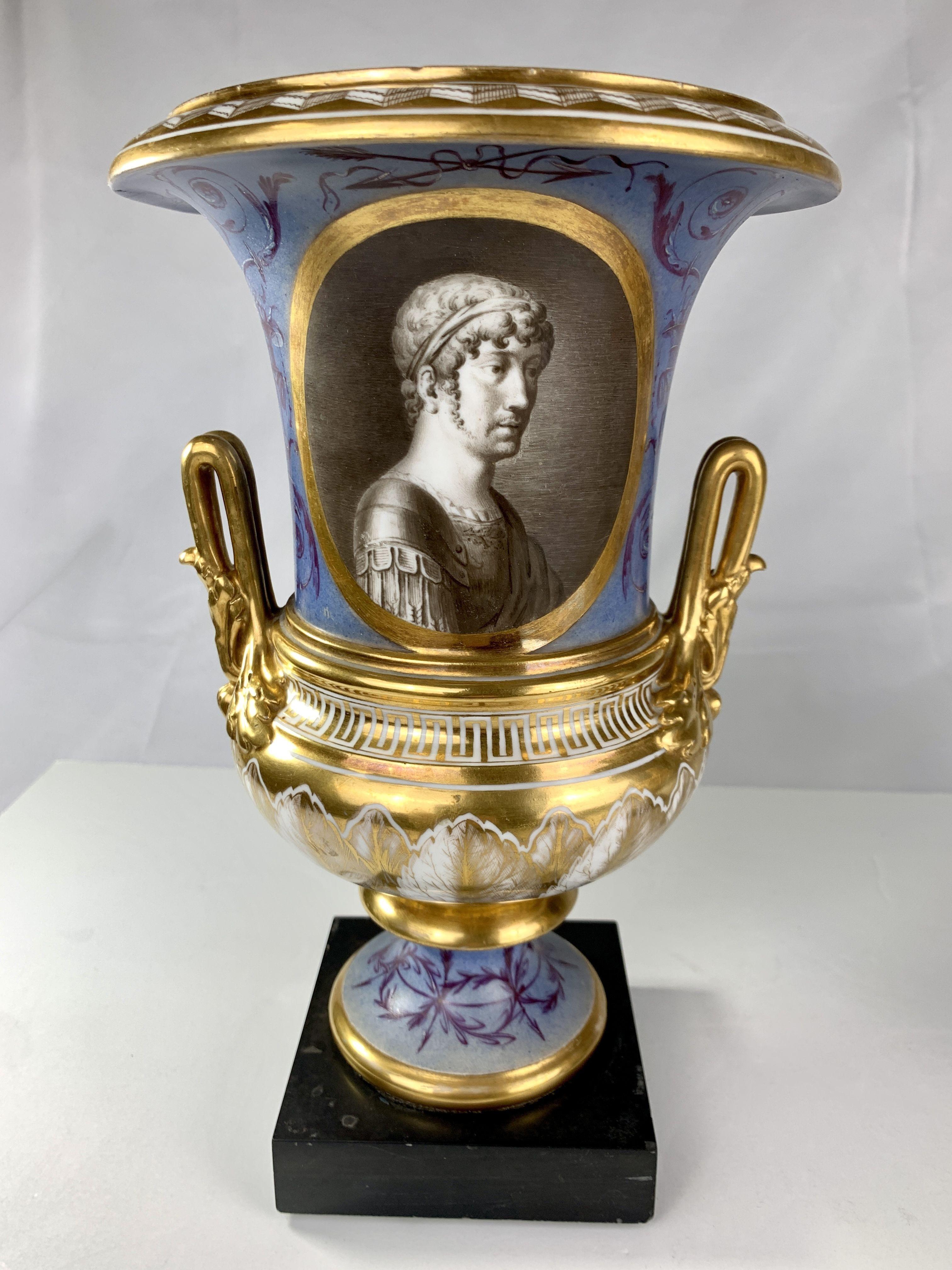 Pair Hand-Painted Vases with Portraits of Roman Figures France Circa 1820 2