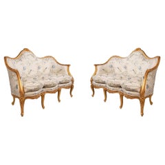 Antique Pair French Hepplewhite Style Giltwood Sofas, circa 1860