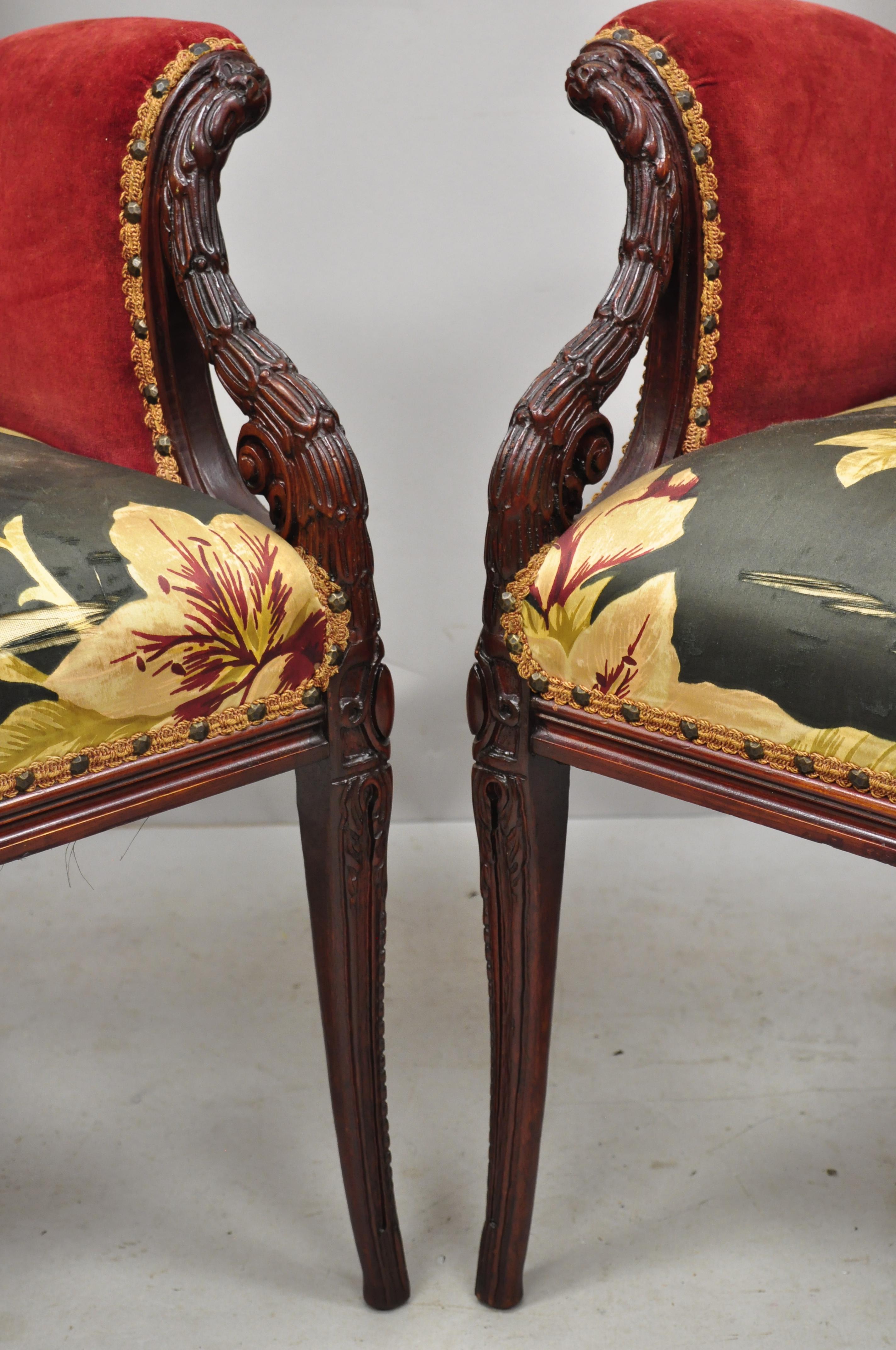 Pair of French Hollywood Regency Wingback Grosfeld House Style Lounge Armchairs In Good Condition In Philadelphia, PA