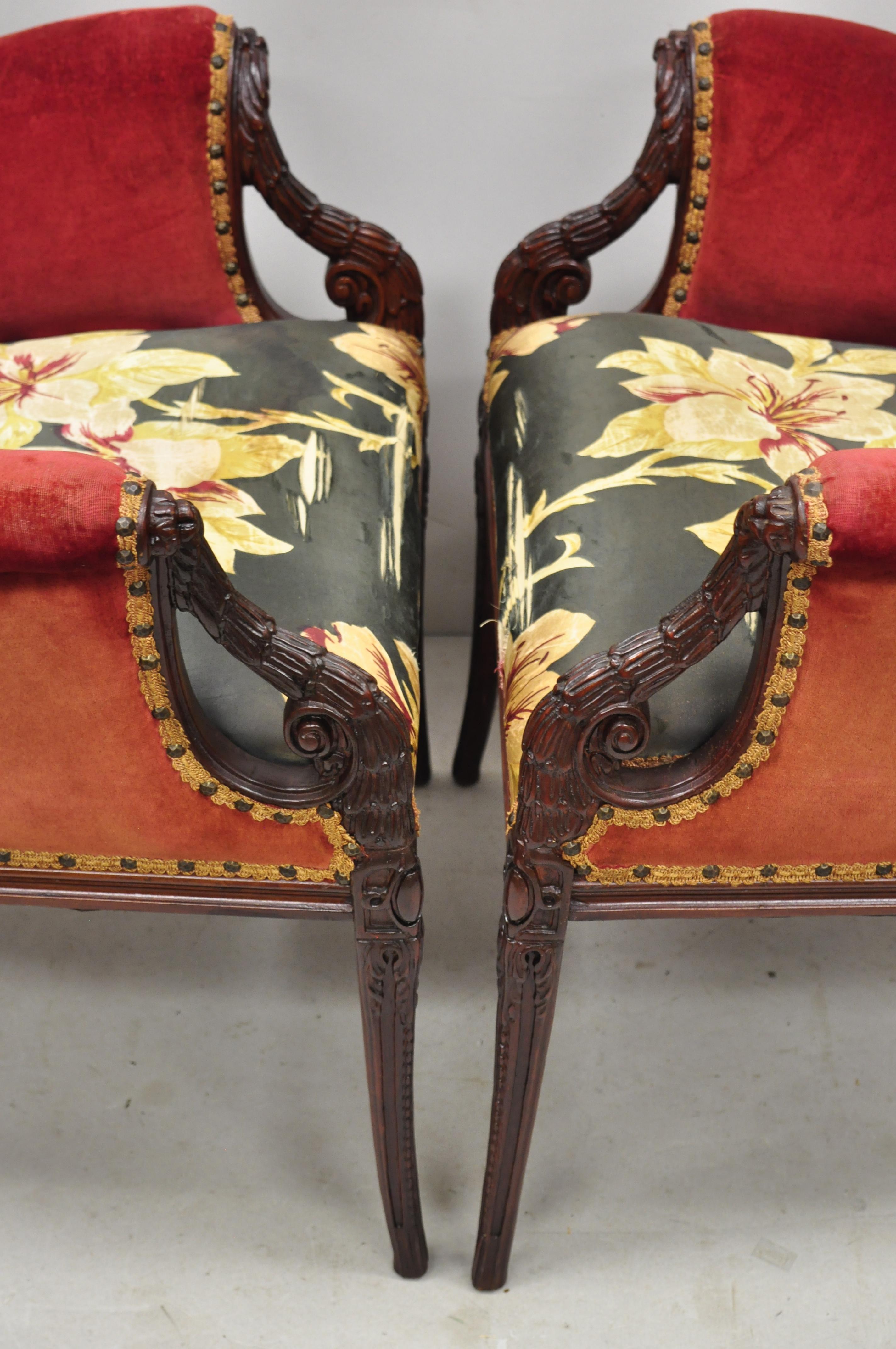 20th Century Pair of French Hollywood Regency Wingback Grosfeld House Style Lounge Armchairs