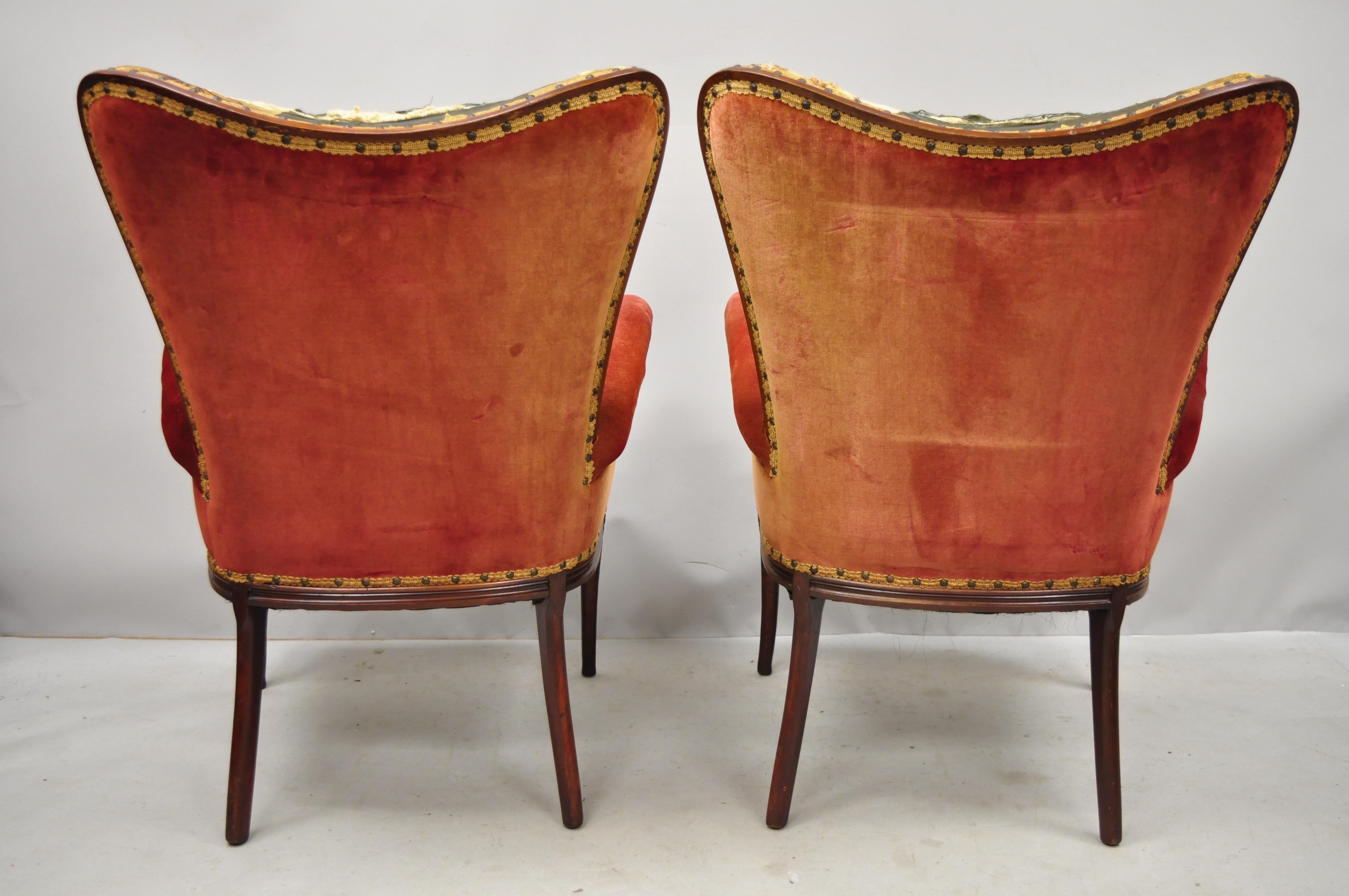 Pair of French Hollywood Regency Wingback Grosfeld House Style Lounge Armchairs 3