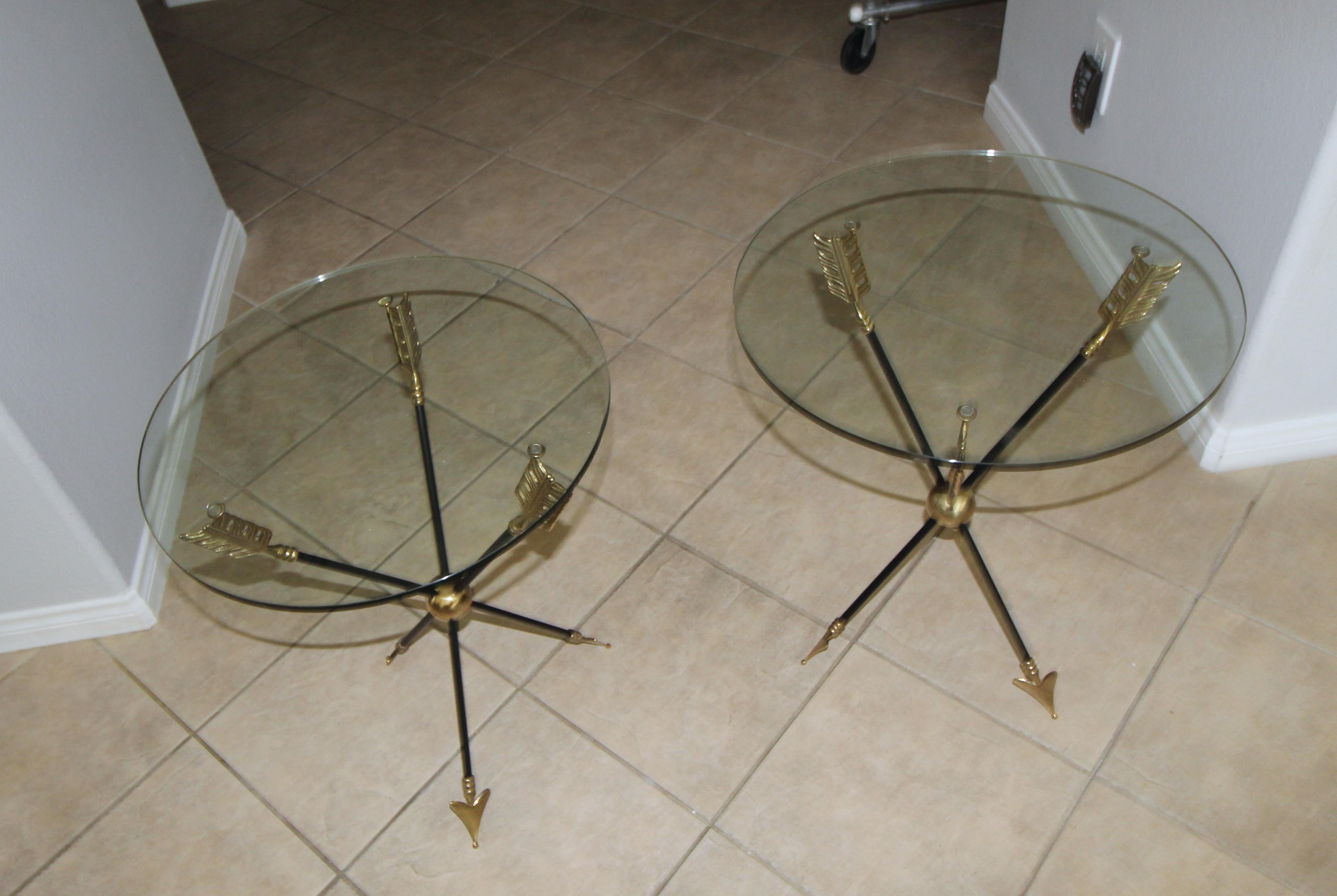 Mid-20th Century Pair of French Jansen Arrow Directoire Side Tables