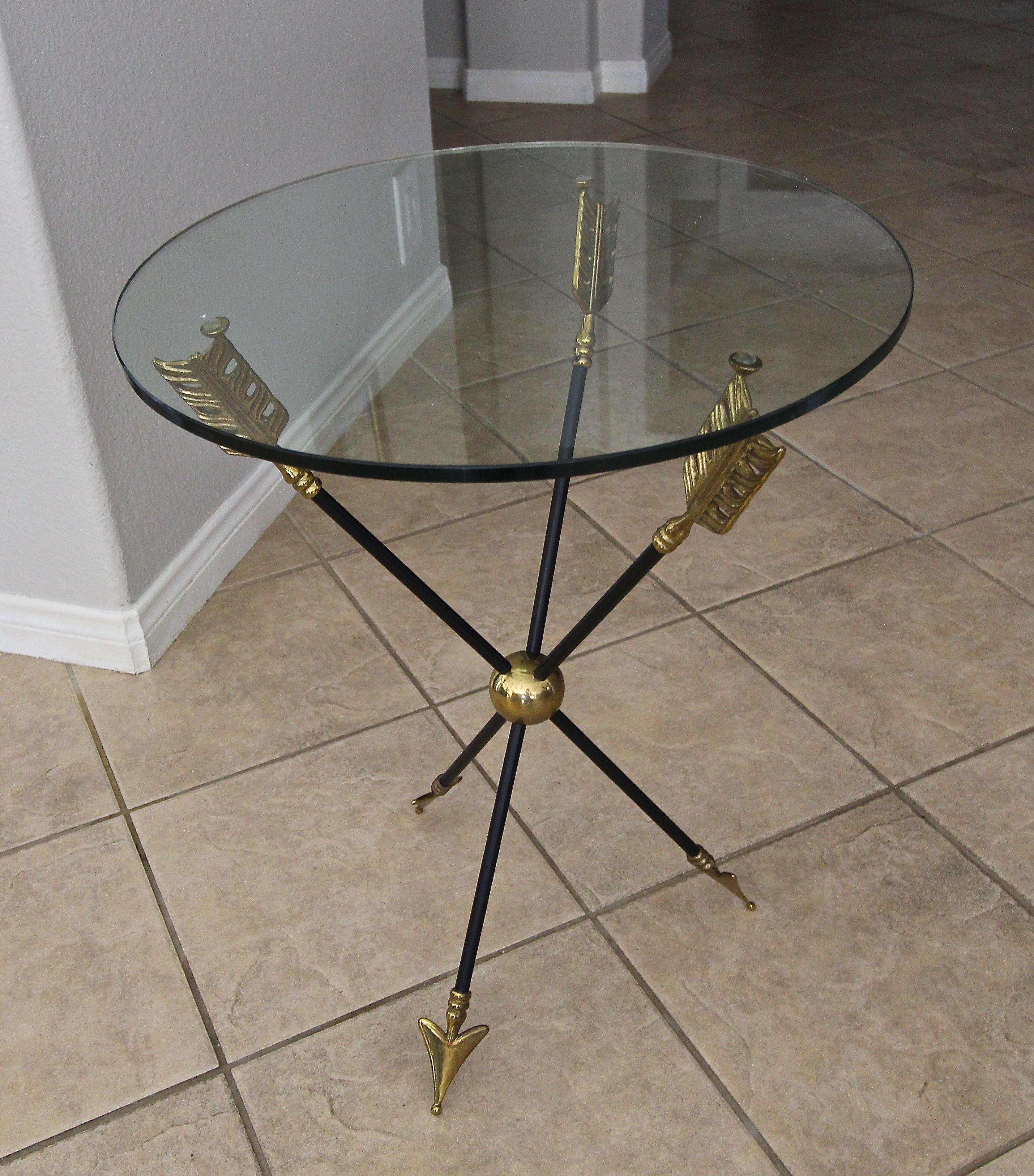 Metal Pair of French Jansen Arrow Directoire Side Tables