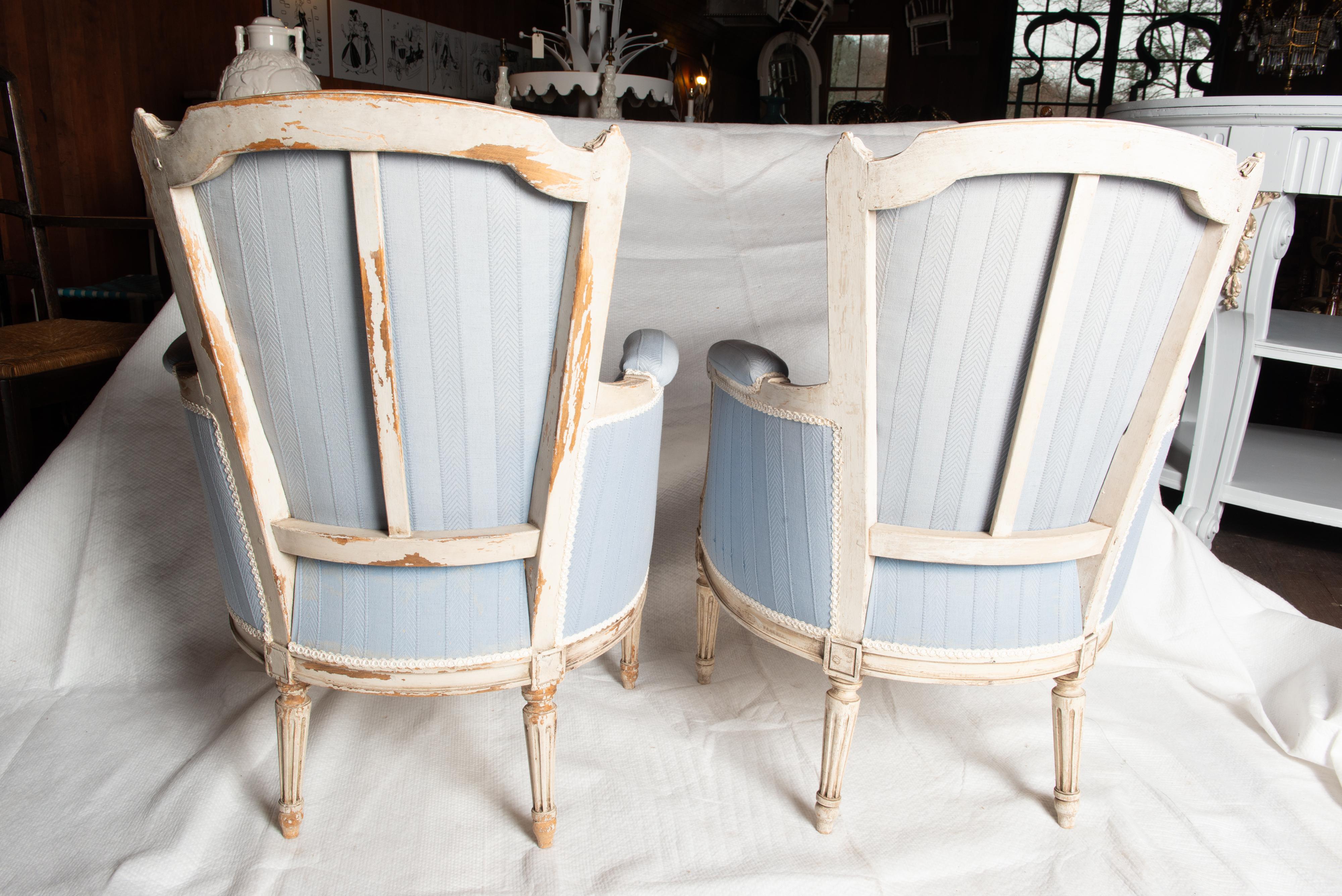 Pair French Jansen Louis XVI Blue Arm Chairs  For Sale 8