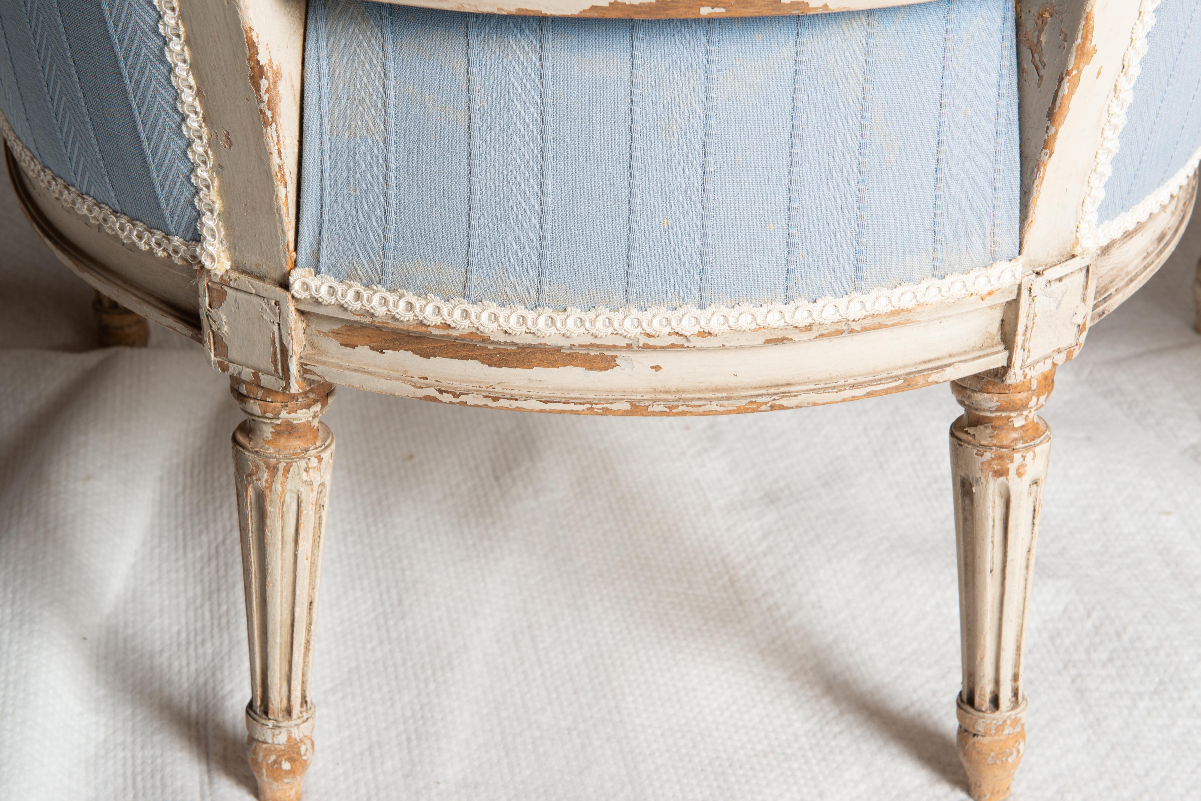 Pair French Jansen Louis XVI Blue Arm Chairs  For Sale 9