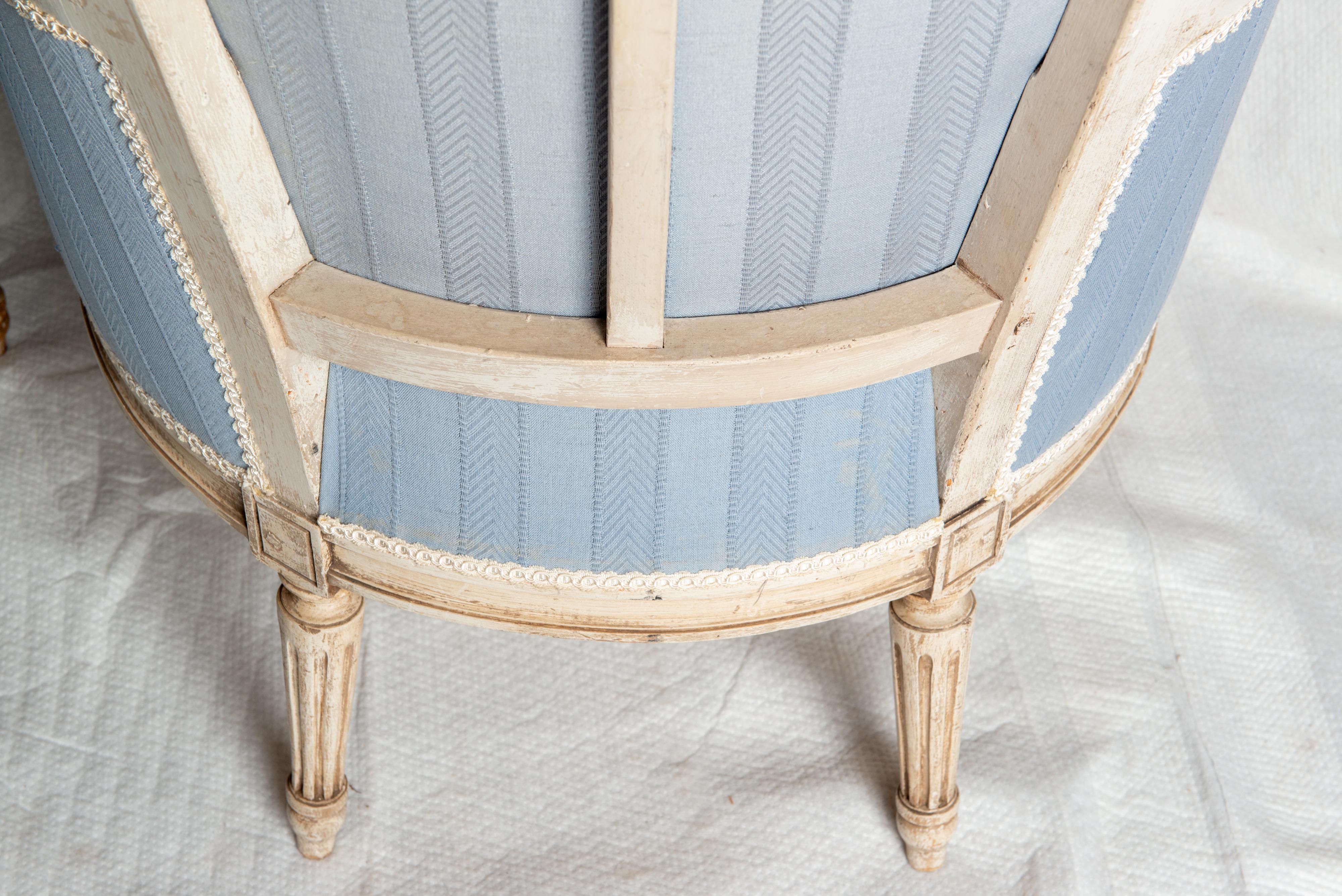 Pair French Jansen Louis XVI Blue Arm Chairs  For Sale 10