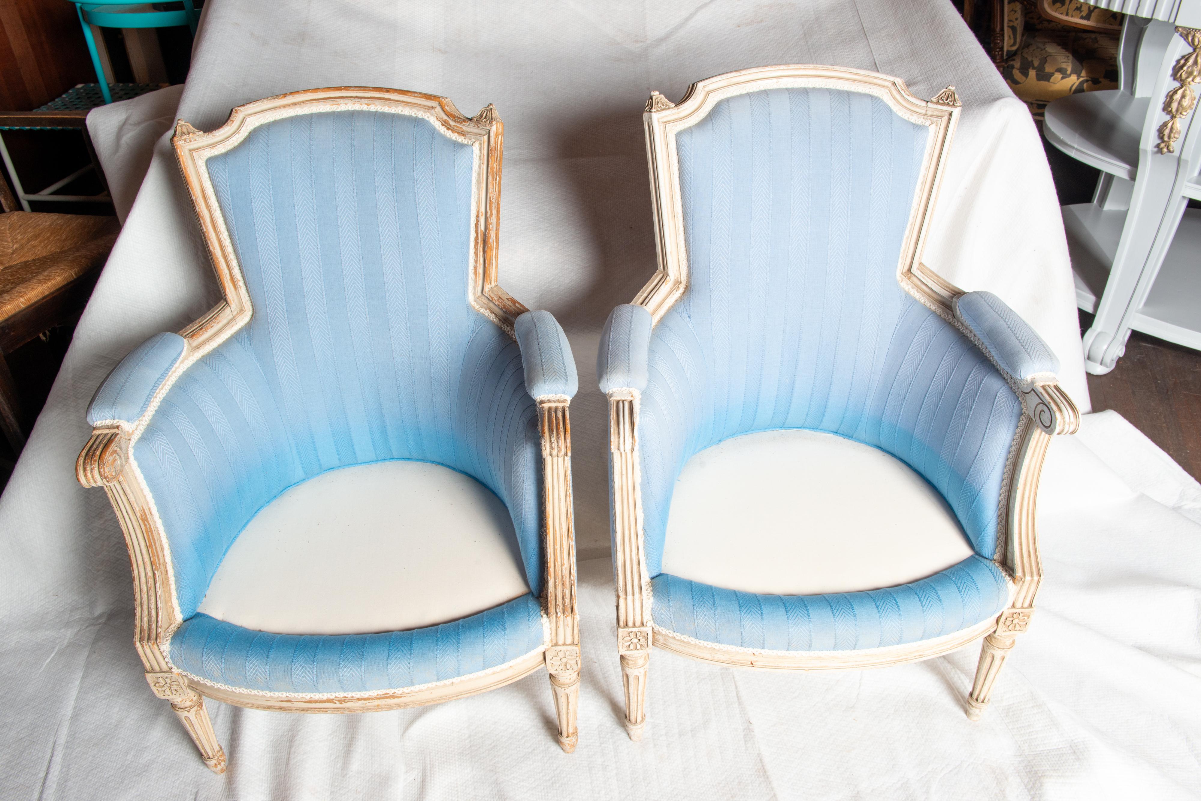 Pair French Jansen Louis XVI Blue Arm Chairs  For Sale 13