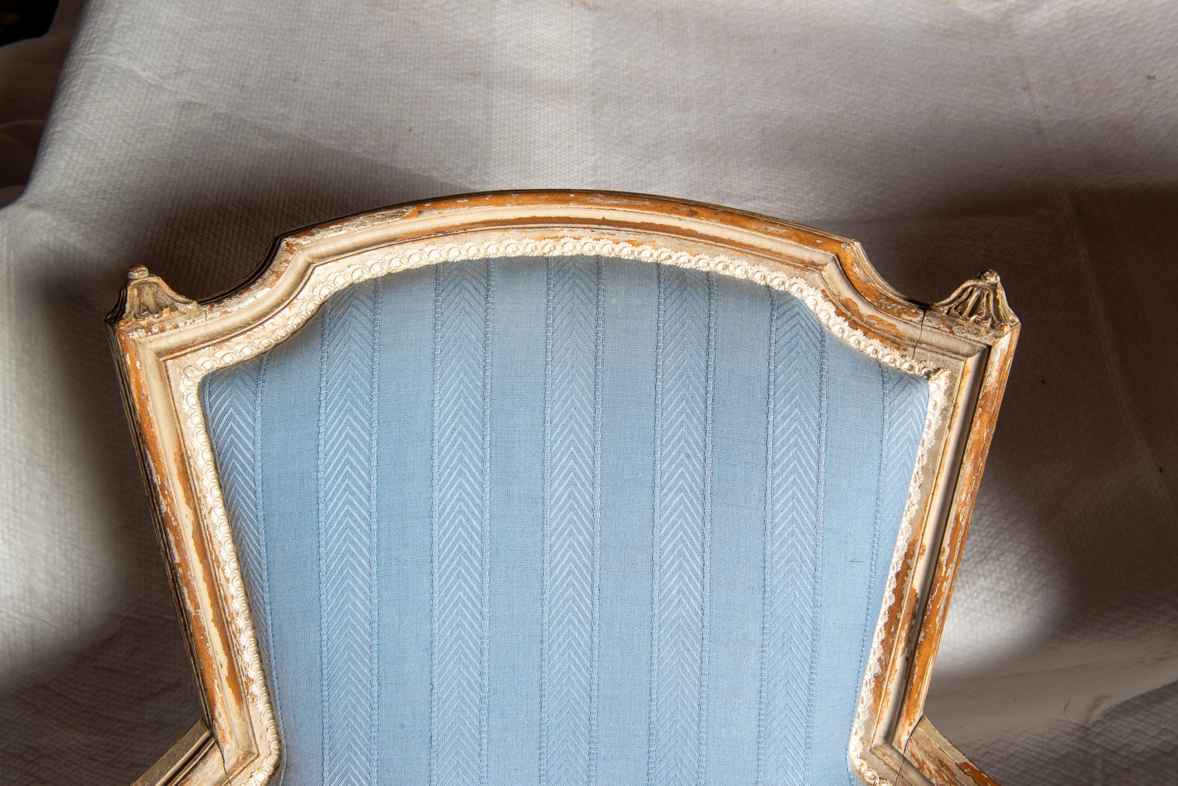 Pair French Jansen Louis XVI Blue Arm Chairs  In Good Condition For Sale In Stamford, CT