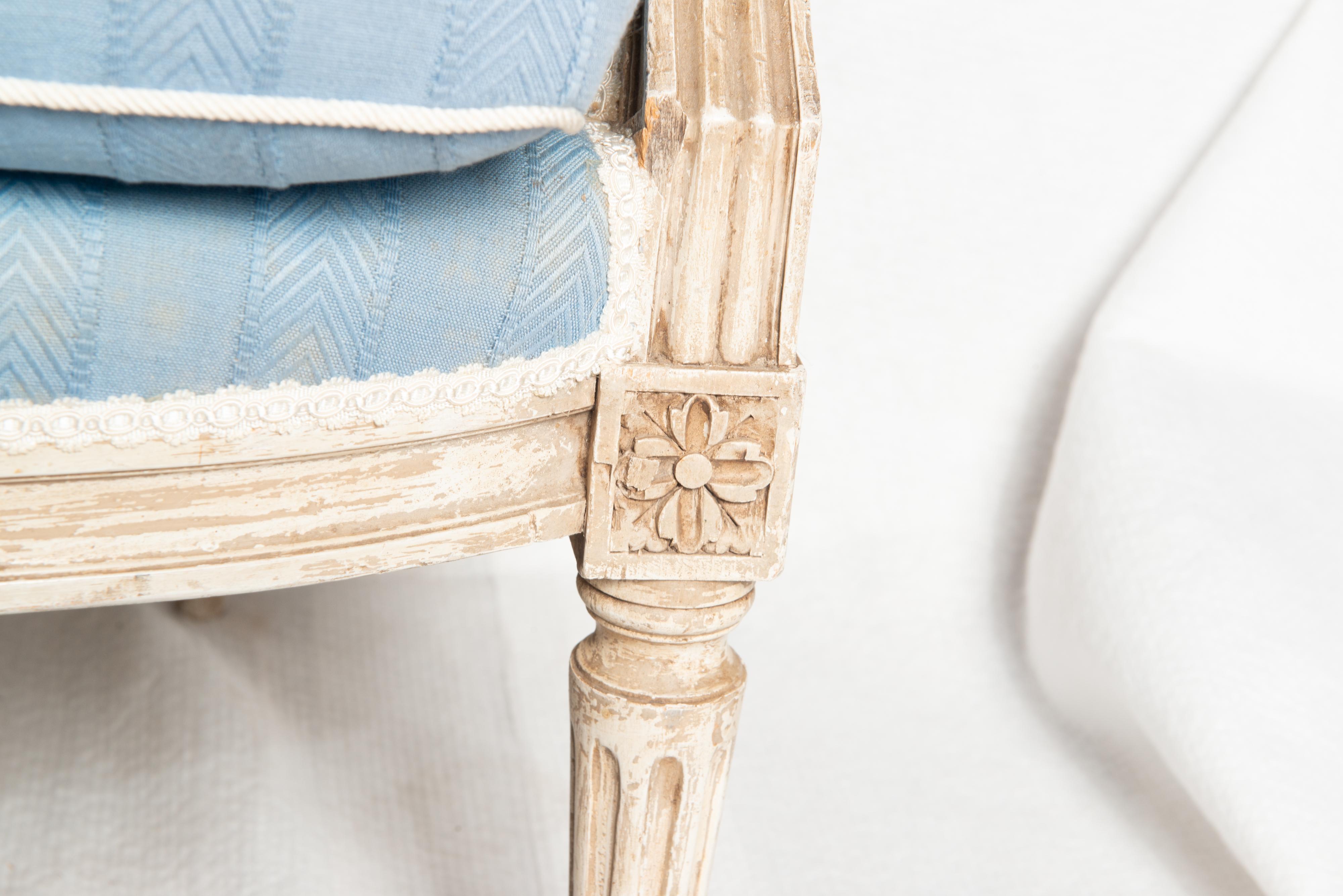 Pair French Jansen Louis XVI Blue Arm Chairs  For Sale 4