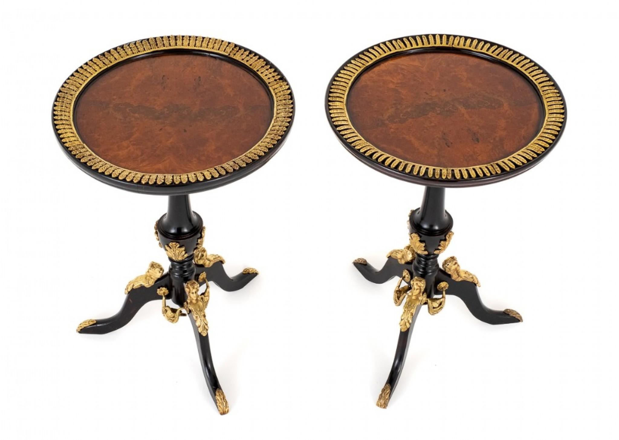 Pair French Lacquer Wine Tables Ebony Gilt For Sale 1