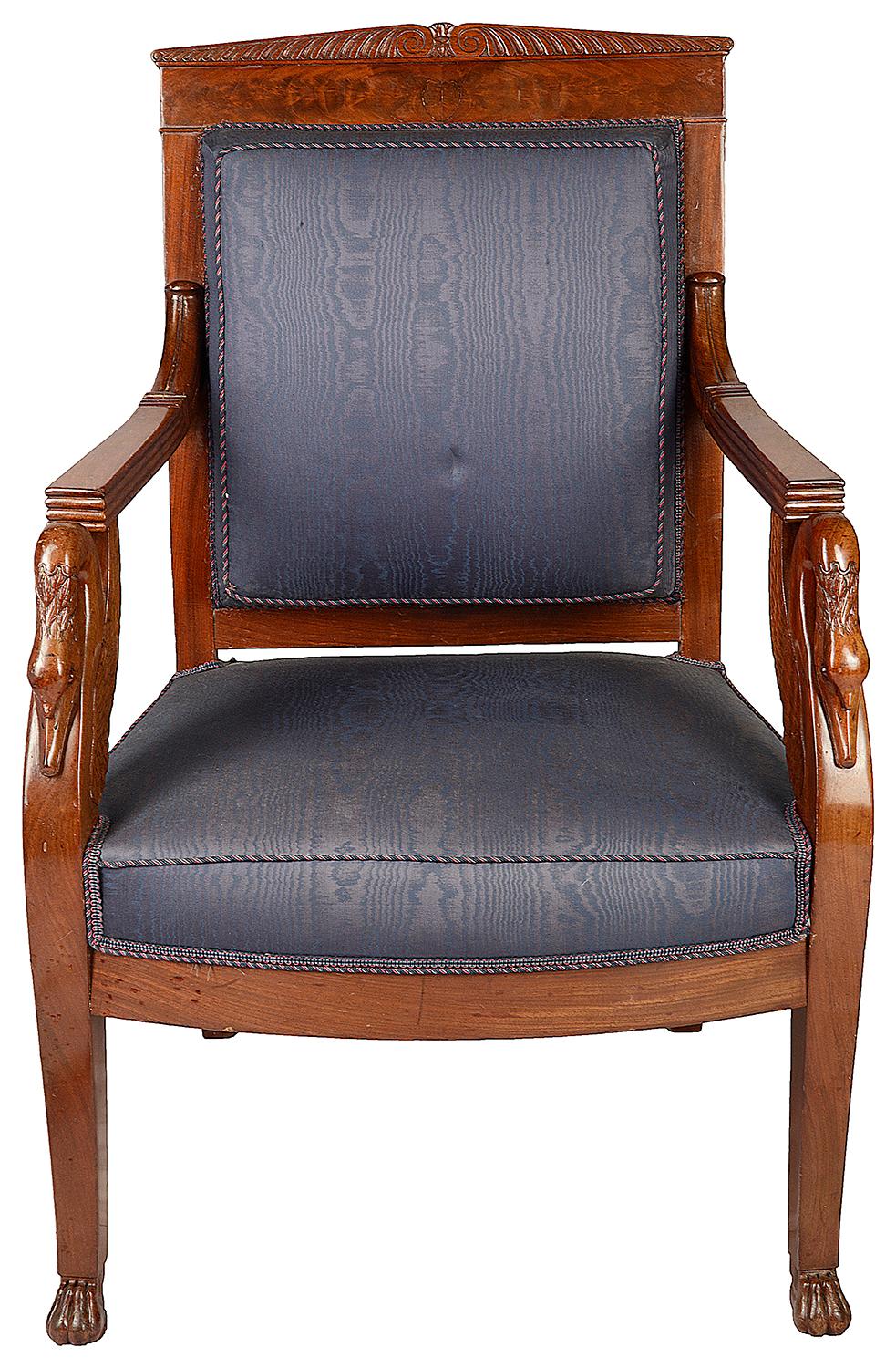 Pair of French Late 19th Century Empire Mahogany Armchairs In Good Condition In Brighton, Sussex