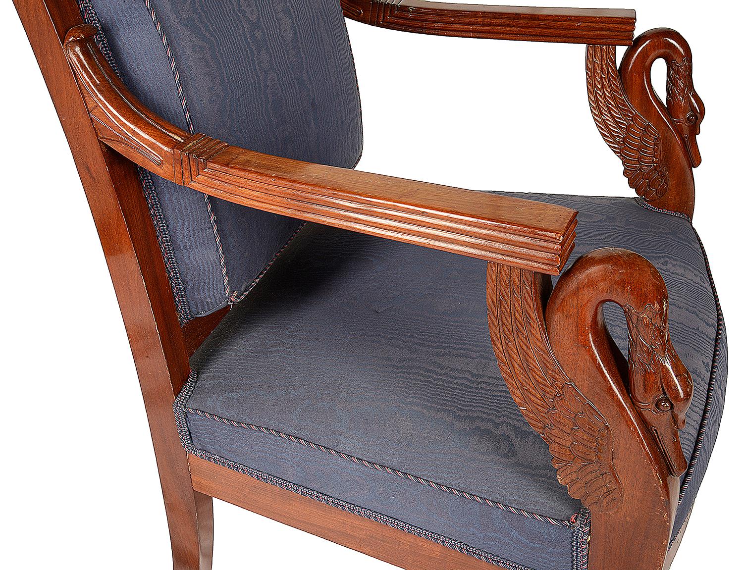 Pair of French Late 19th Century Empire Mahogany Armchairs 3