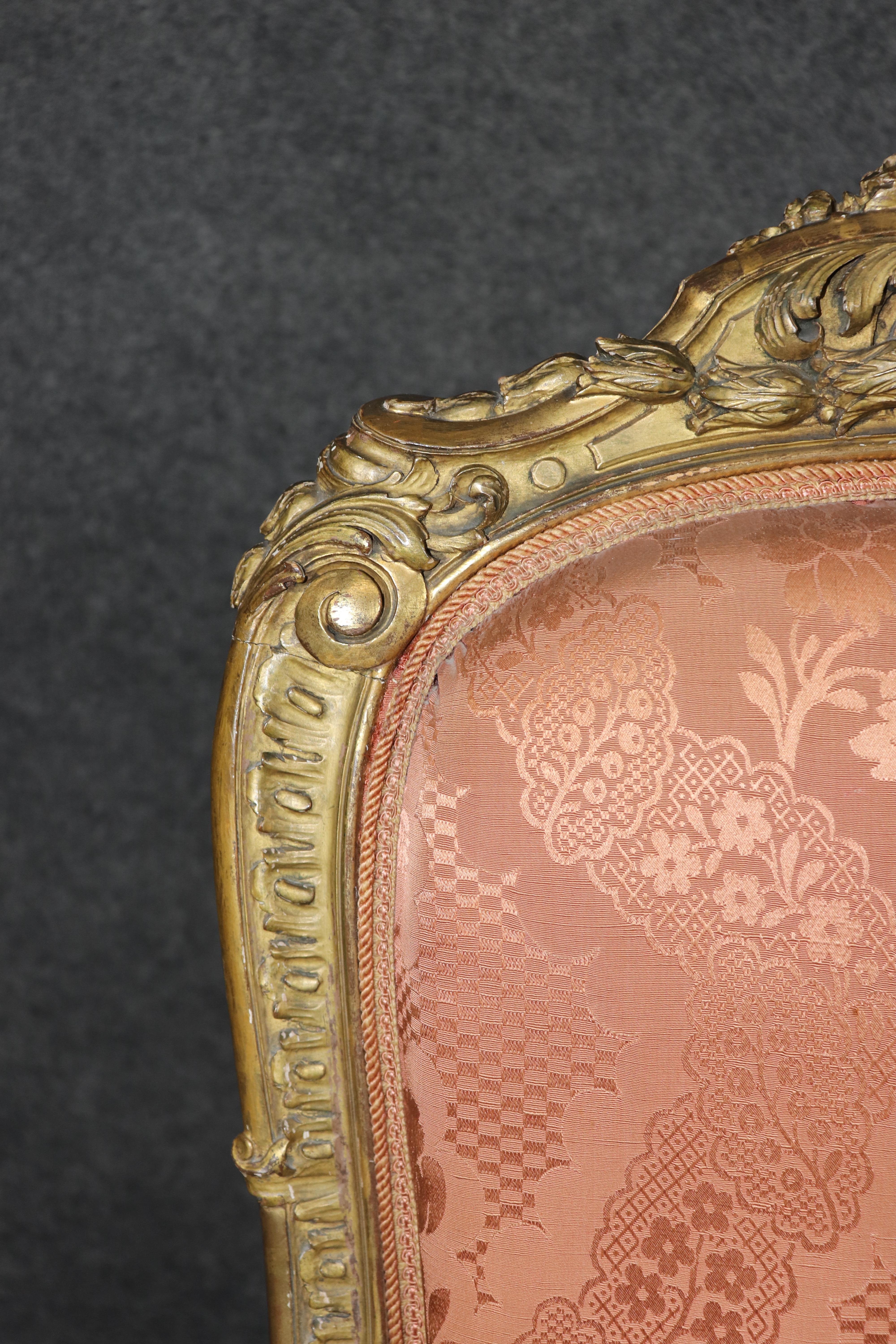 Pair French Late 19th century Louis xv Style carved gold gilt armchairs For Sale 8
