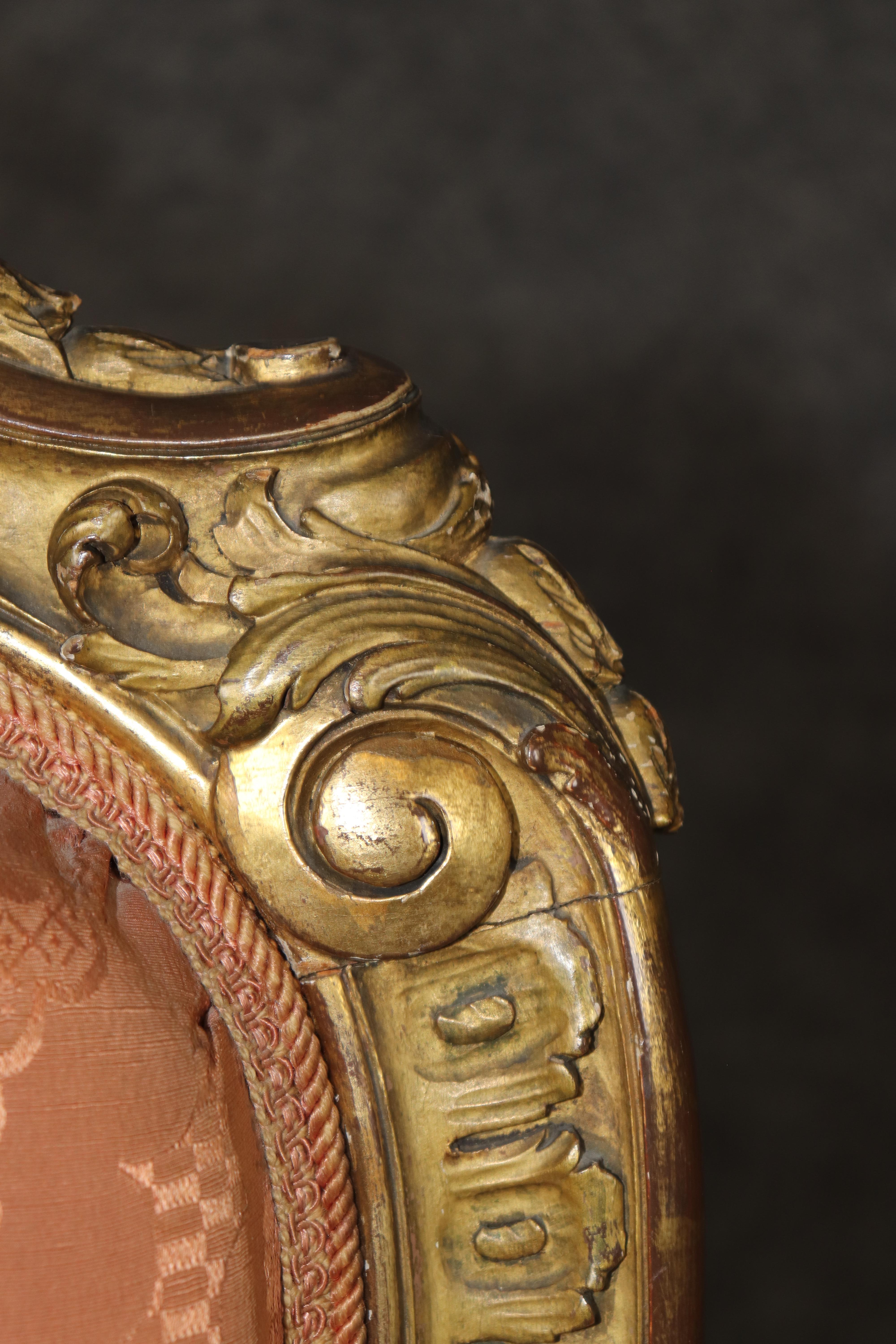 Pair French Late 19th century Louis xv Style carved gold gilt armchairs For Sale 9